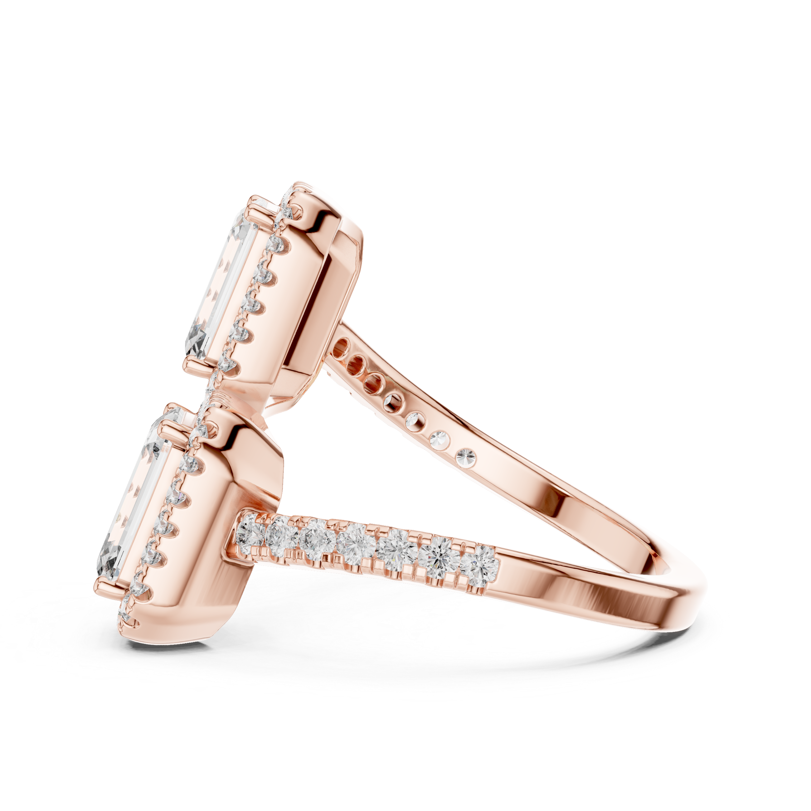 Twin Emerald Halo Diamond Ring