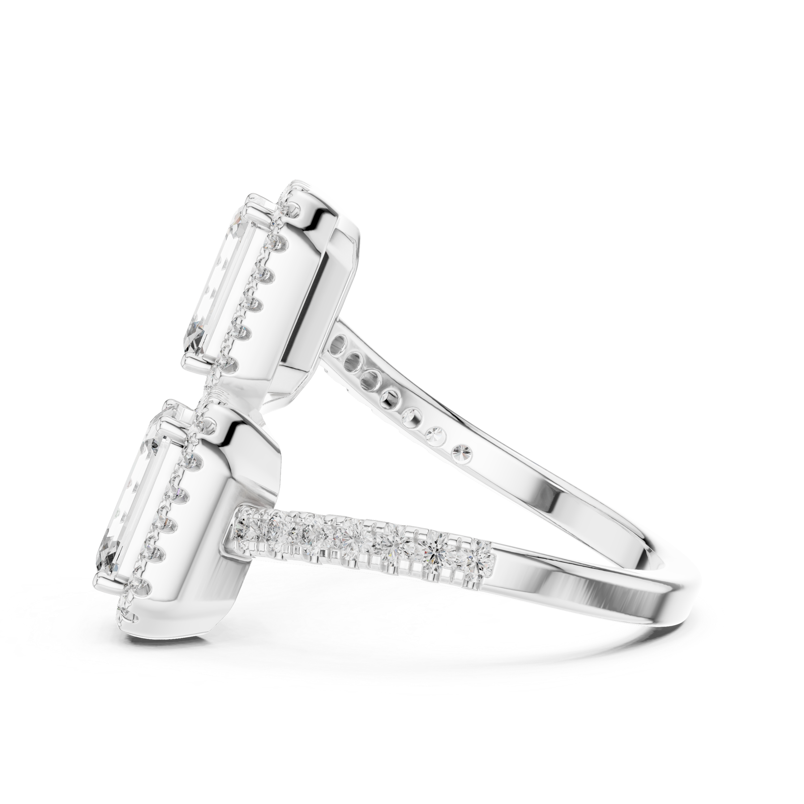 Twin Emerald Halo Diamond Ring