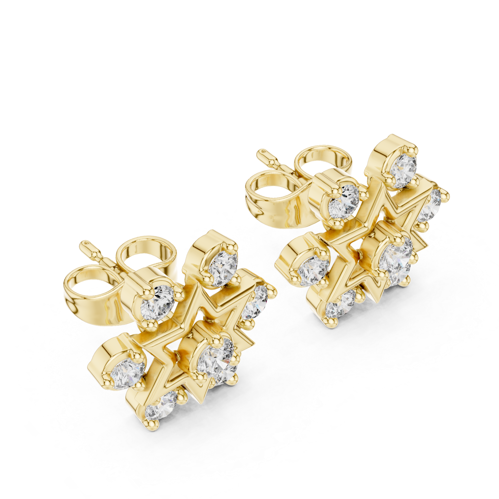 Star-shaped stud earrings with sparkling clear gemstones.