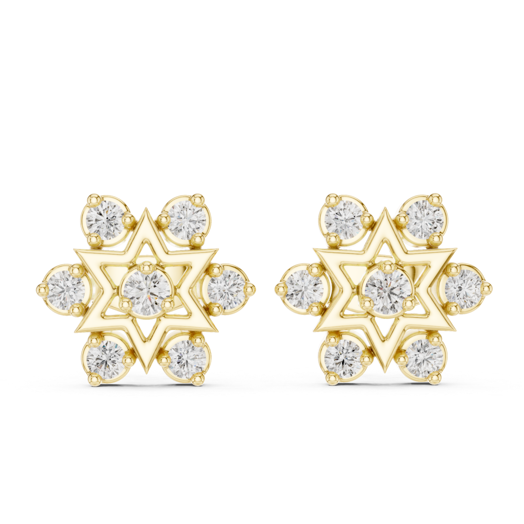 Star-shaped stud earrings with sparkling clear gemstones.