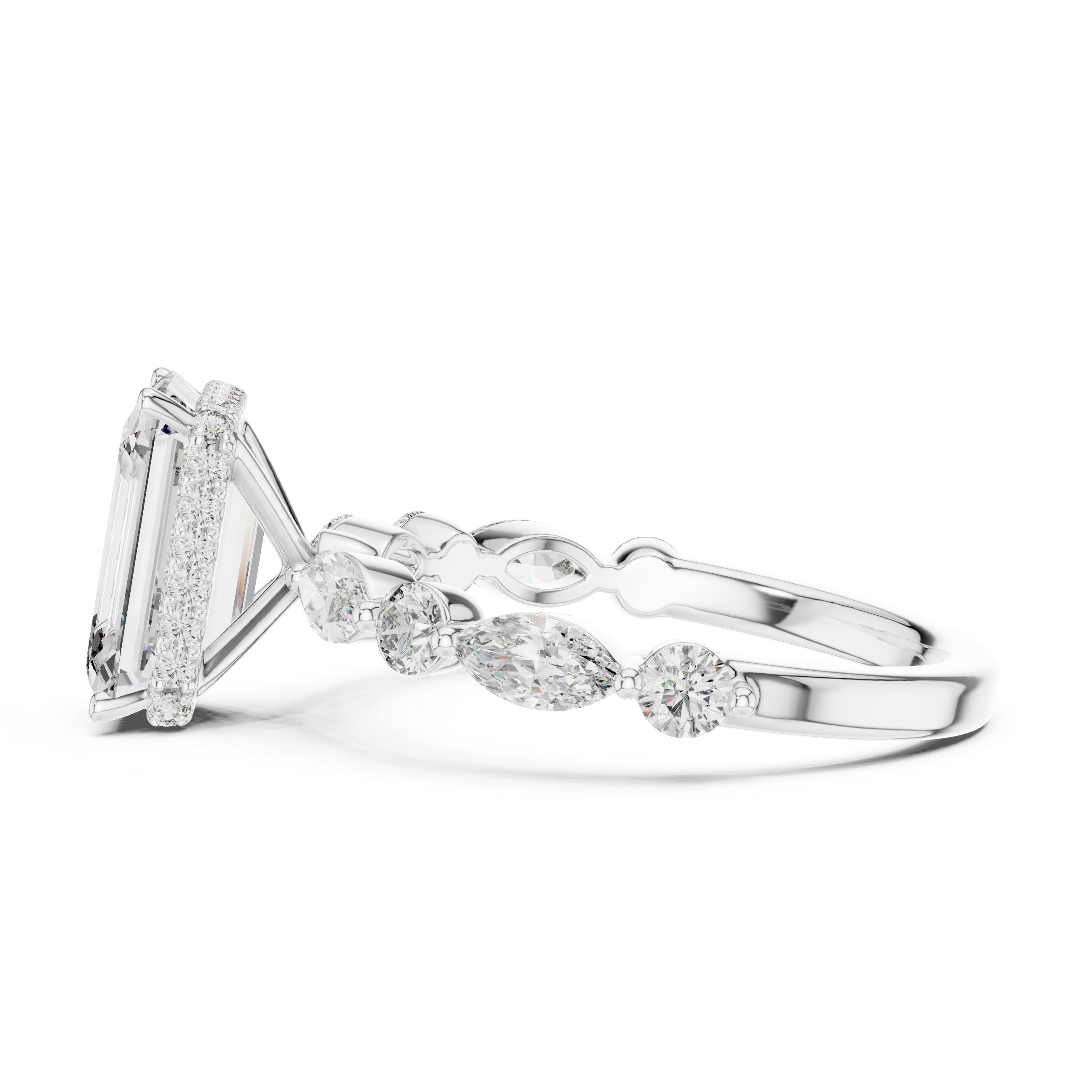 Emerald-Cut Halo Diamond Engagement Ring