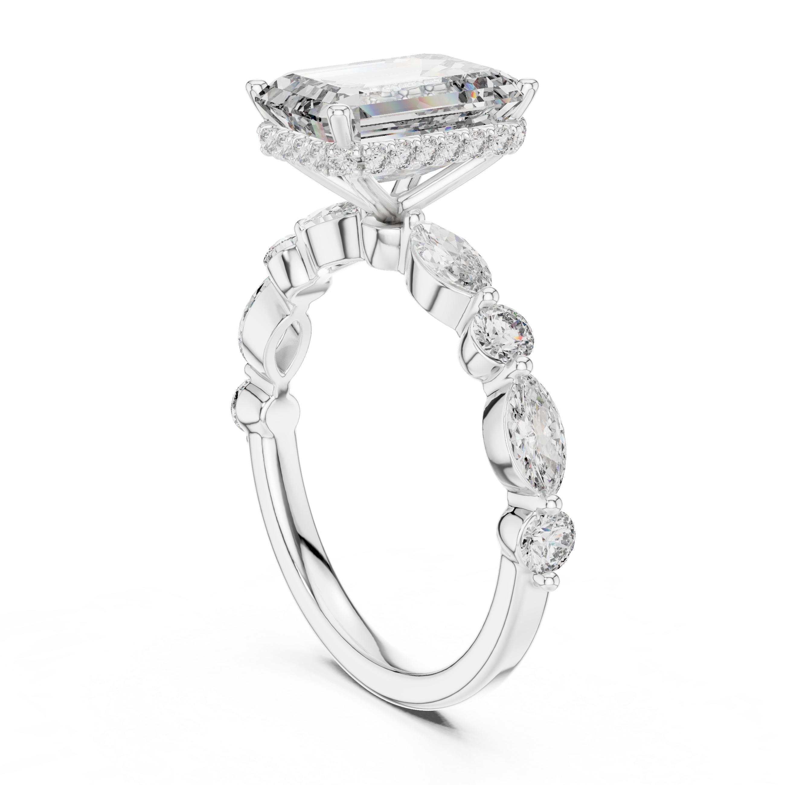 Emerald-Cut Halo Diamond Engagement Ring