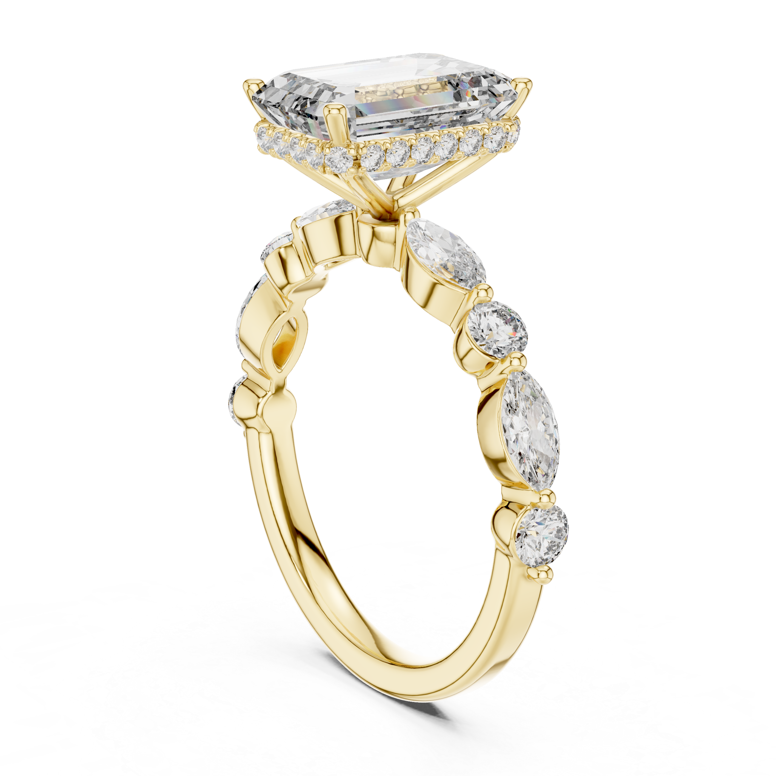 Emerald-Cut Halo Diamond Engagement Ring