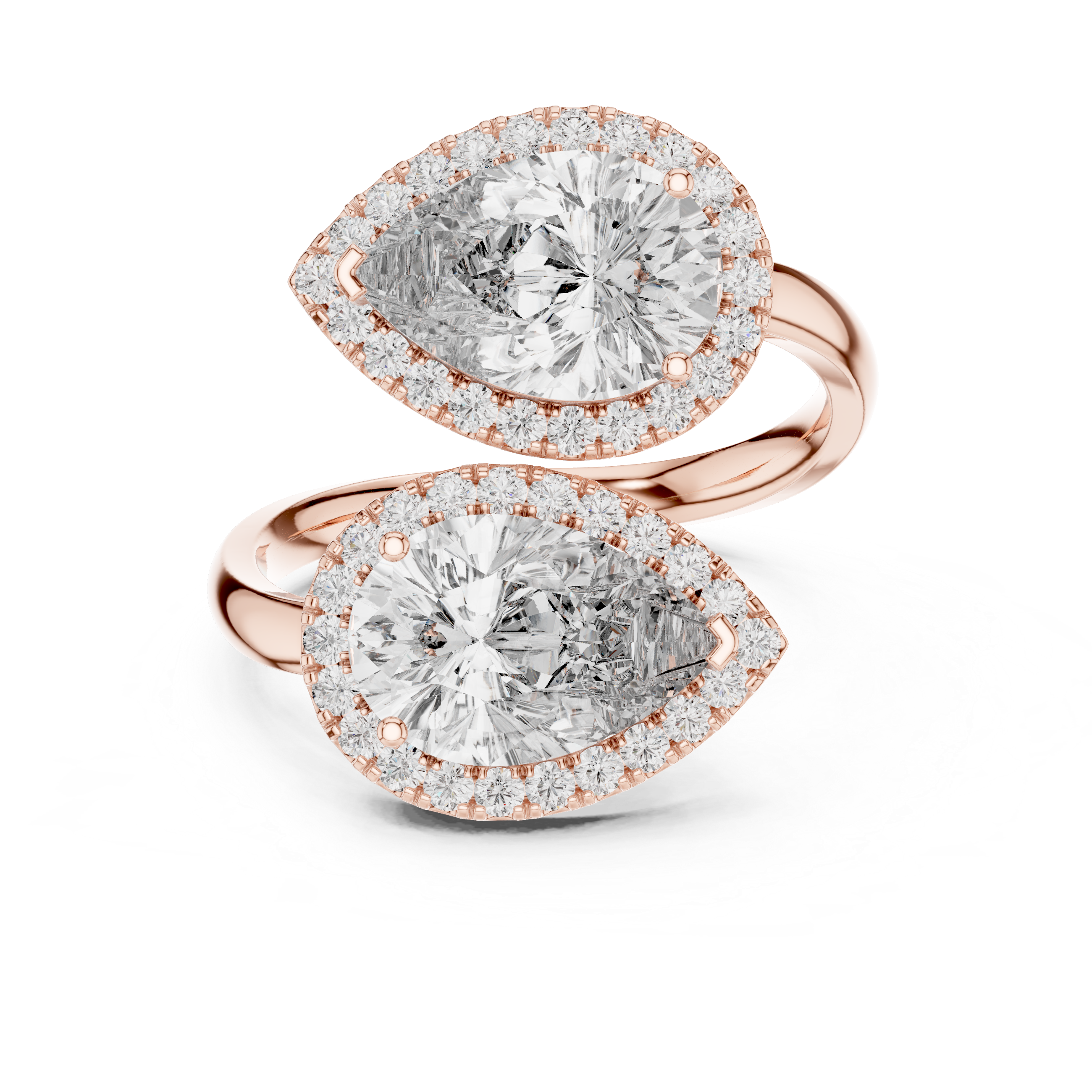 Double Pear-Shaped Halo Diamond Ring