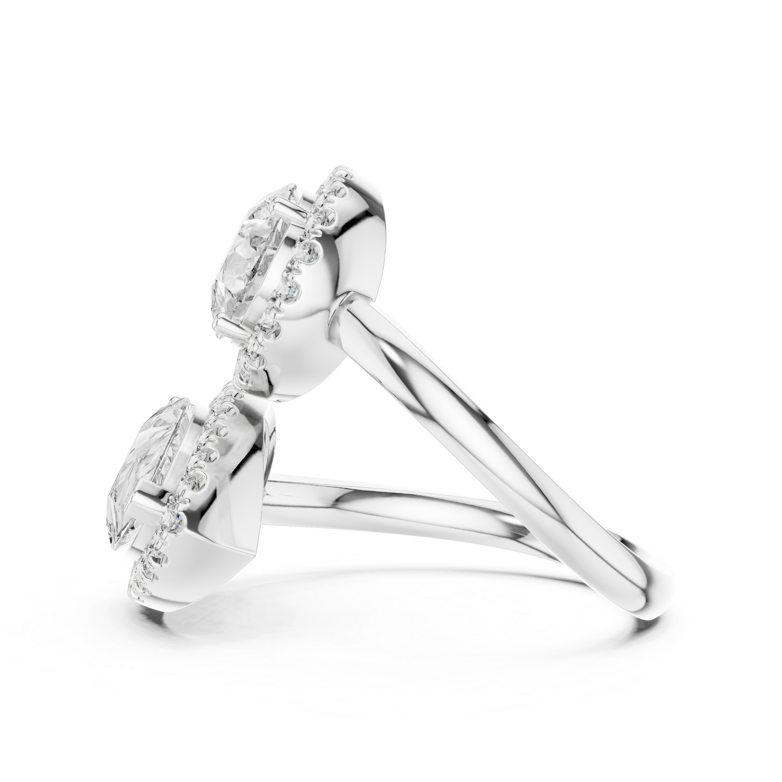 Double Pear-Shaped Halo Diamond Ring