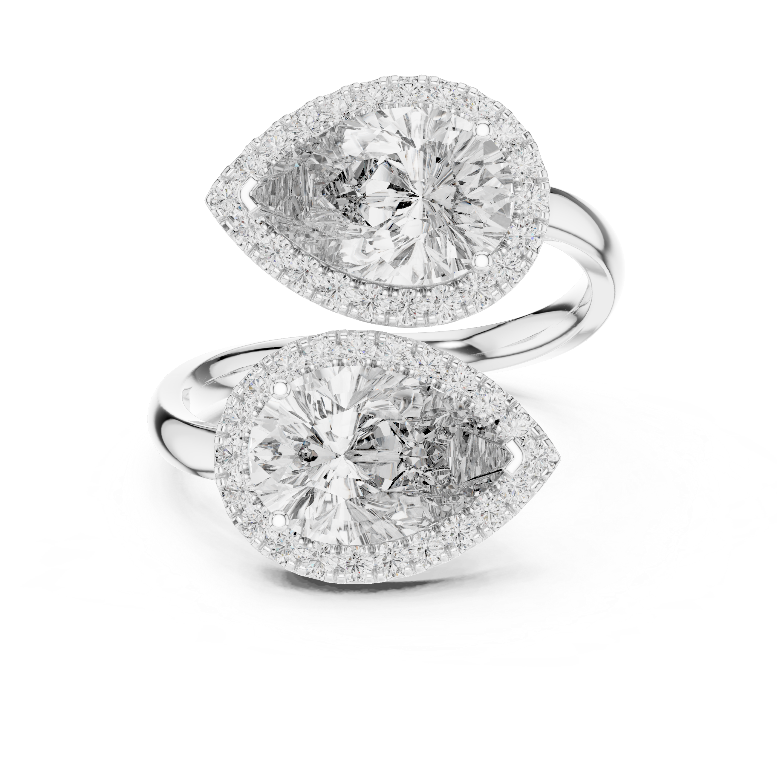 Double Pear-Shaped Halo Diamond Ring