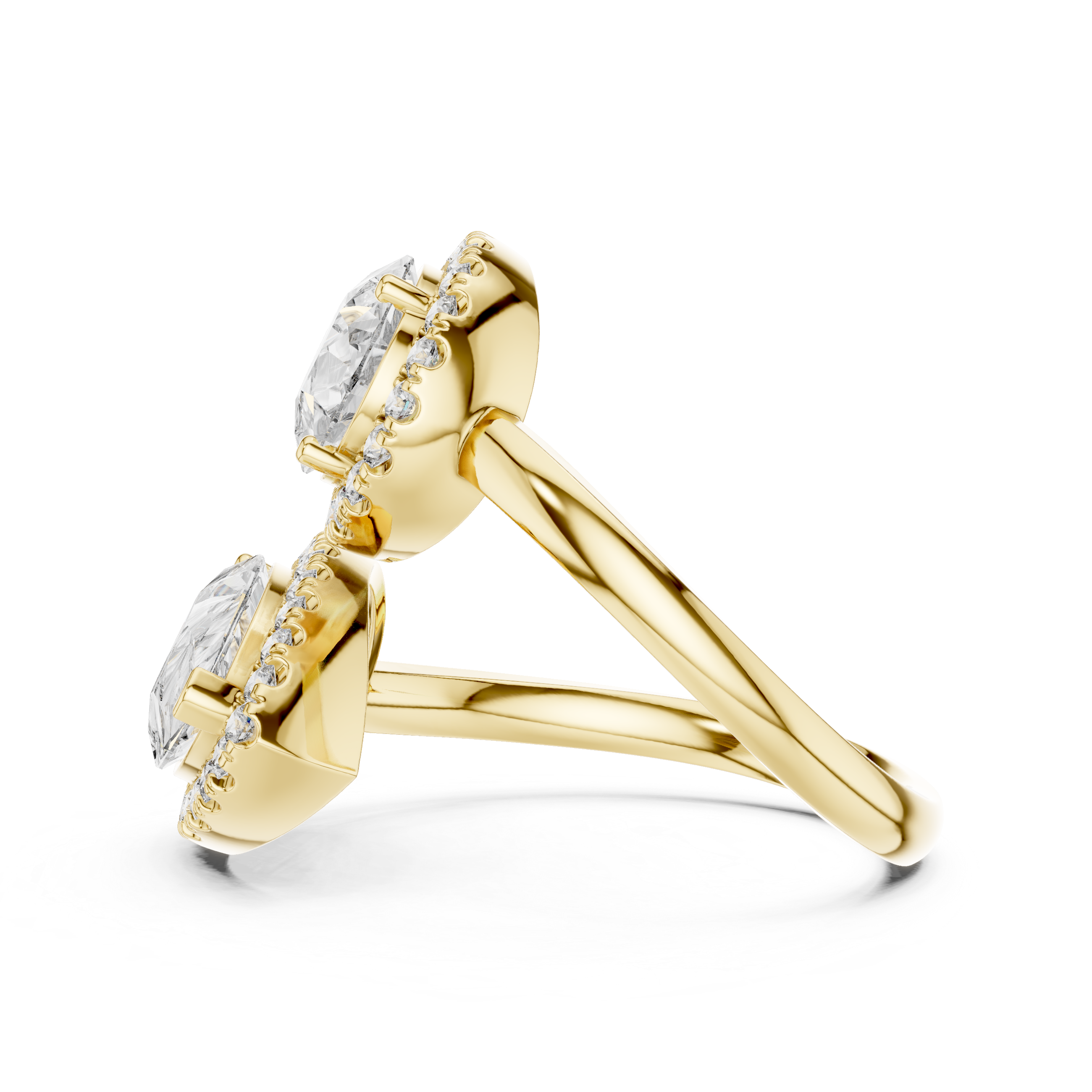 Double Pear-Shaped Halo Diamond Ring