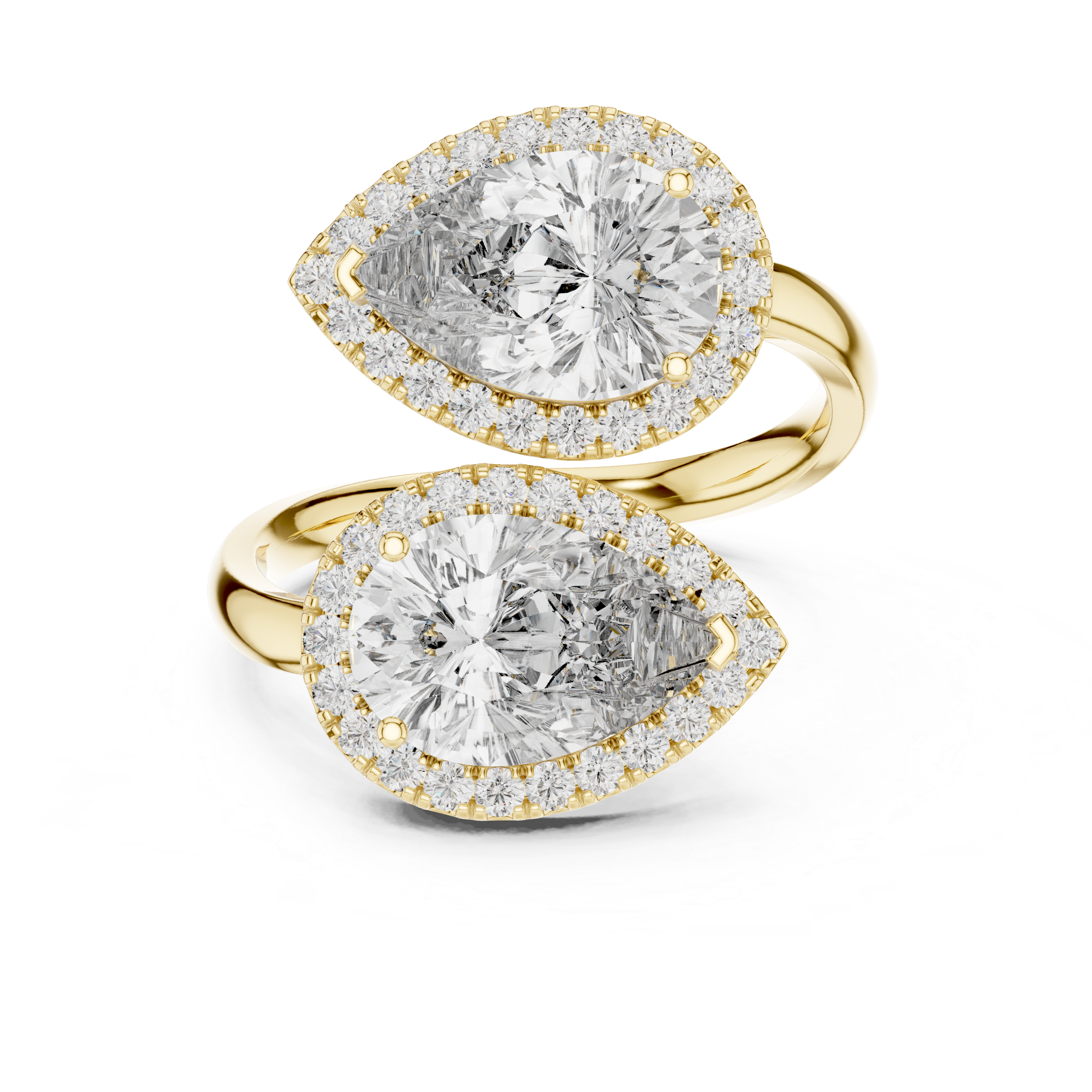 Double Pear-Shaped Halo Diamond Ring