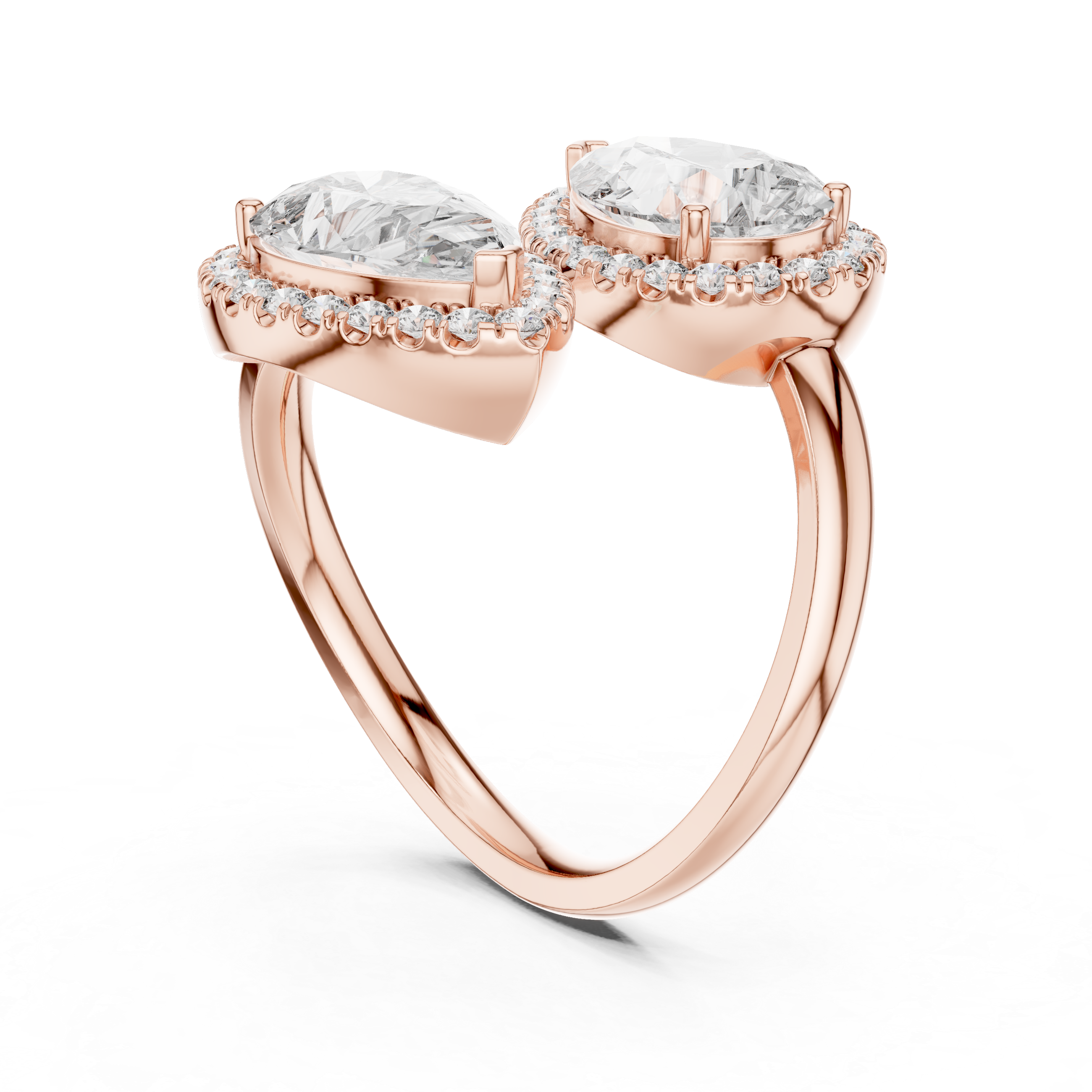 Double Pear-Shaped Halo Diamond Ring