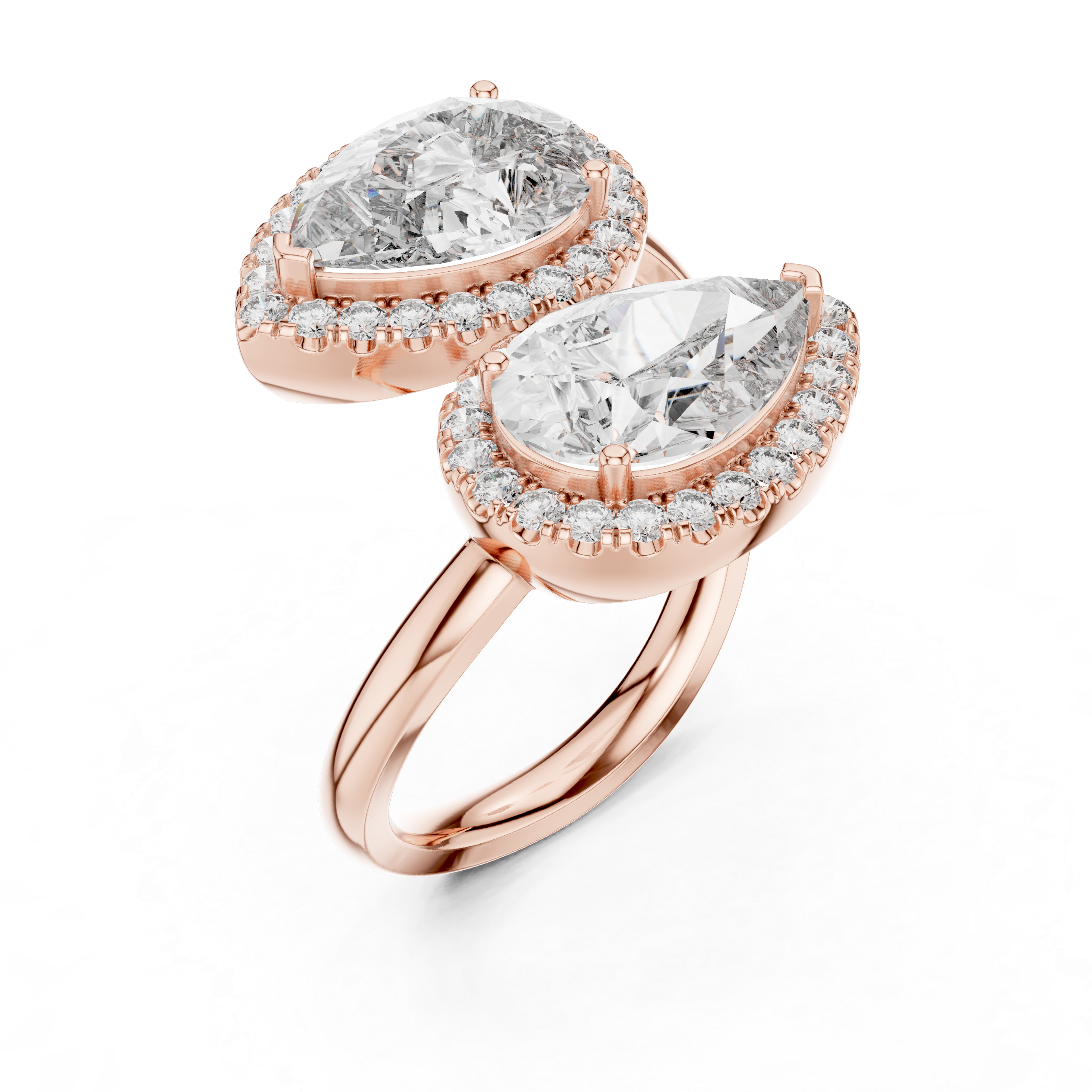 Double Pear-Shaped Halo Diamond Ring
