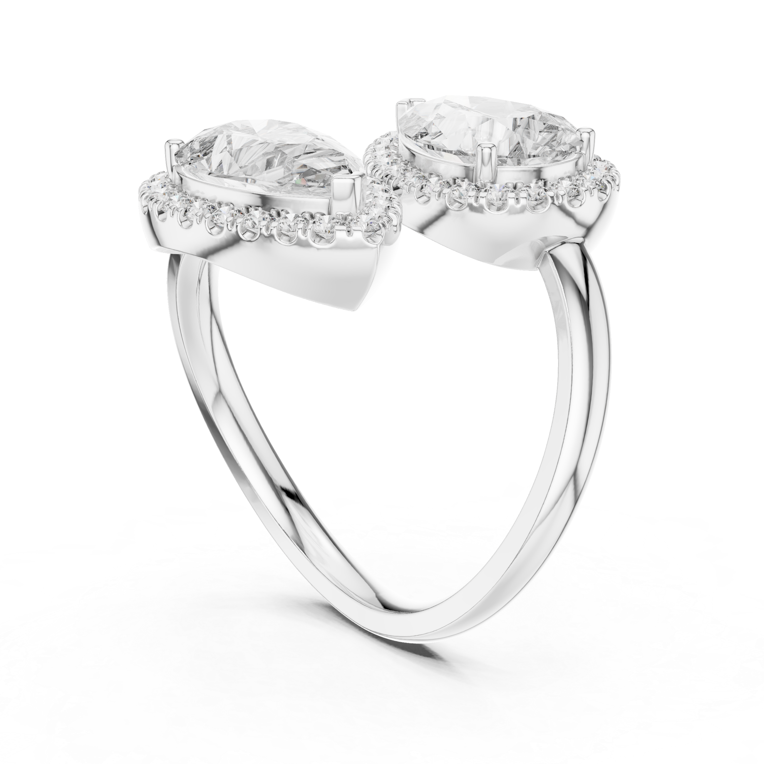 Double Pear-Shaped Halo Diamond Ring