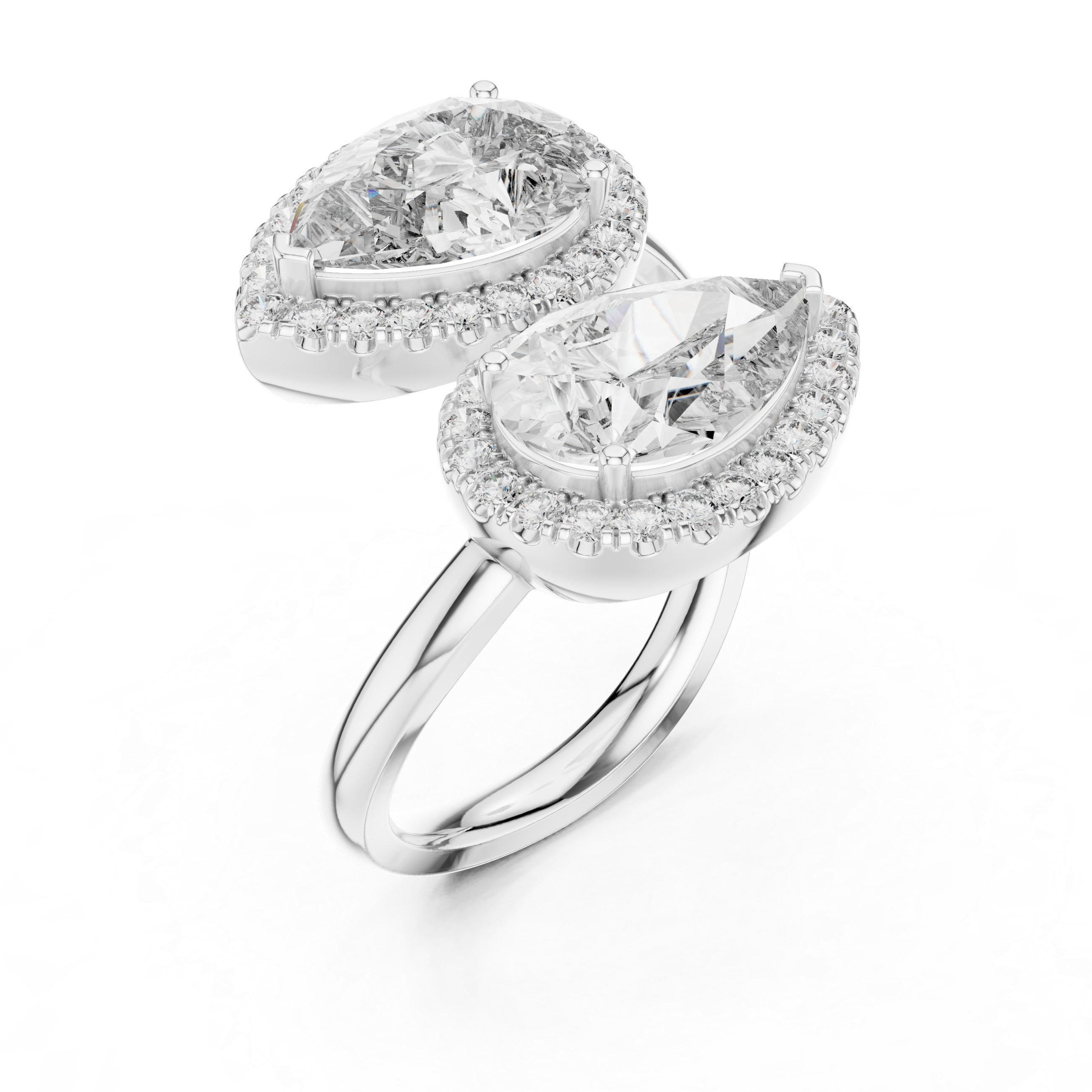 Double Pear-Shaped Halo Diamond Ring