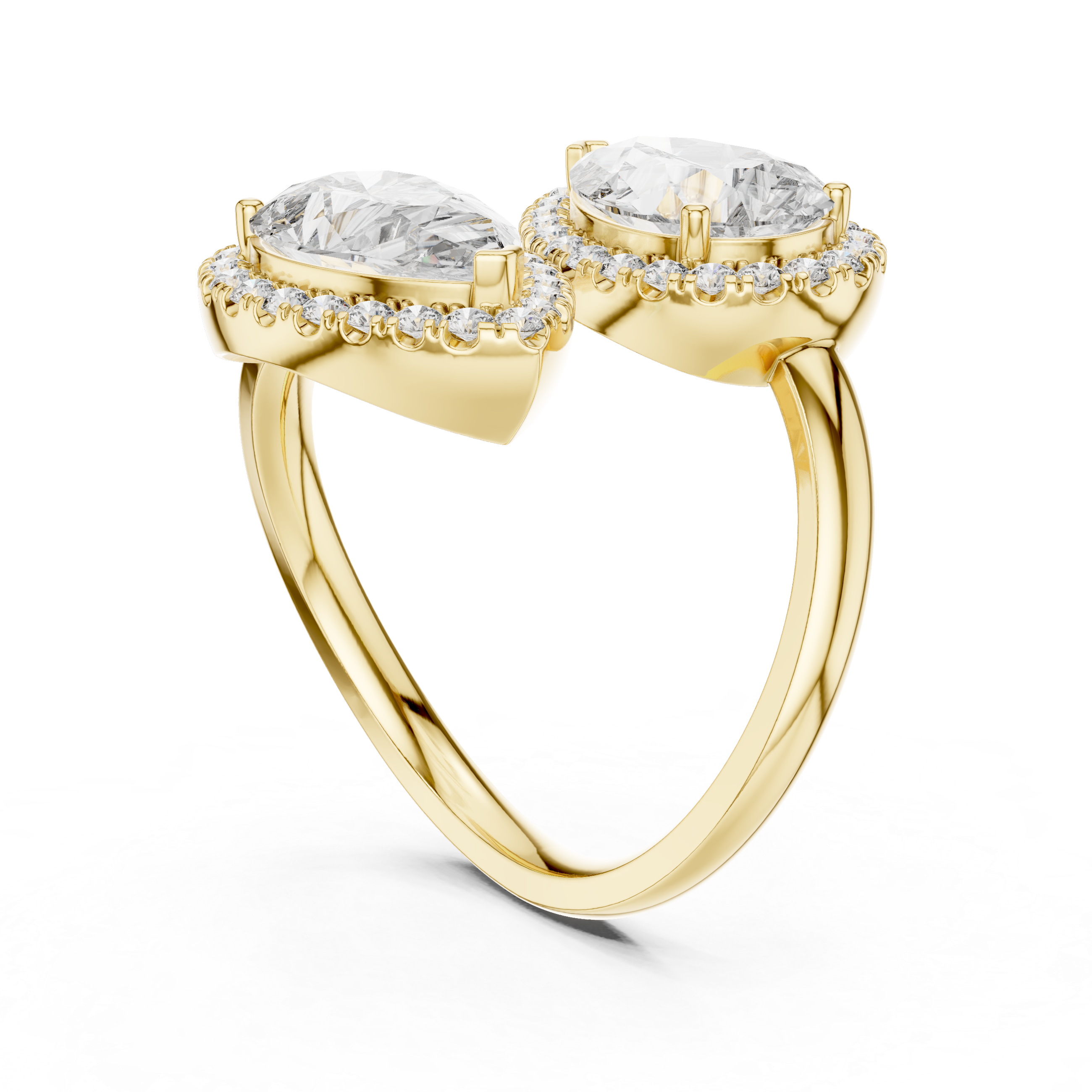 Double Pear-Shaped Halo Diamond Ring
