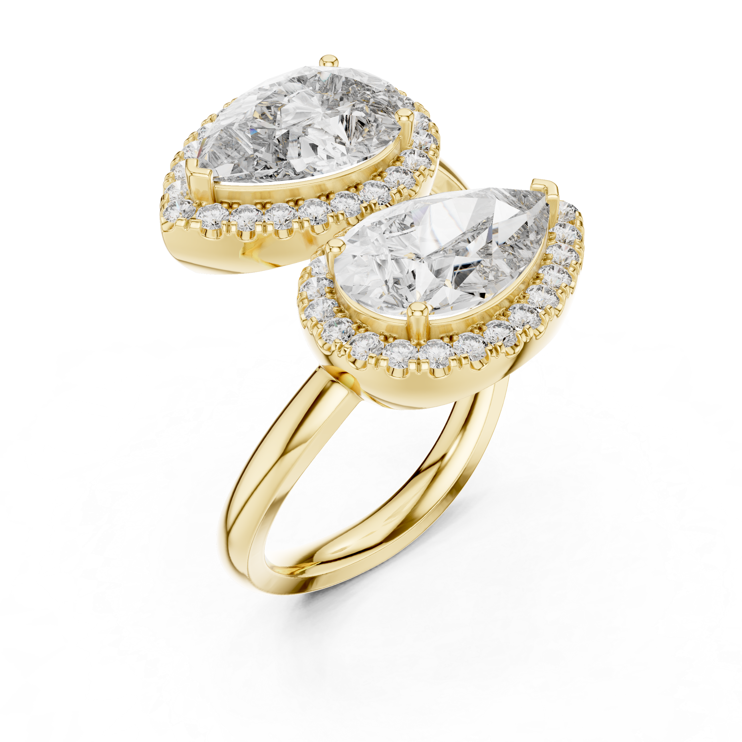 Double Pear-Shaped Halo Diamond Ring