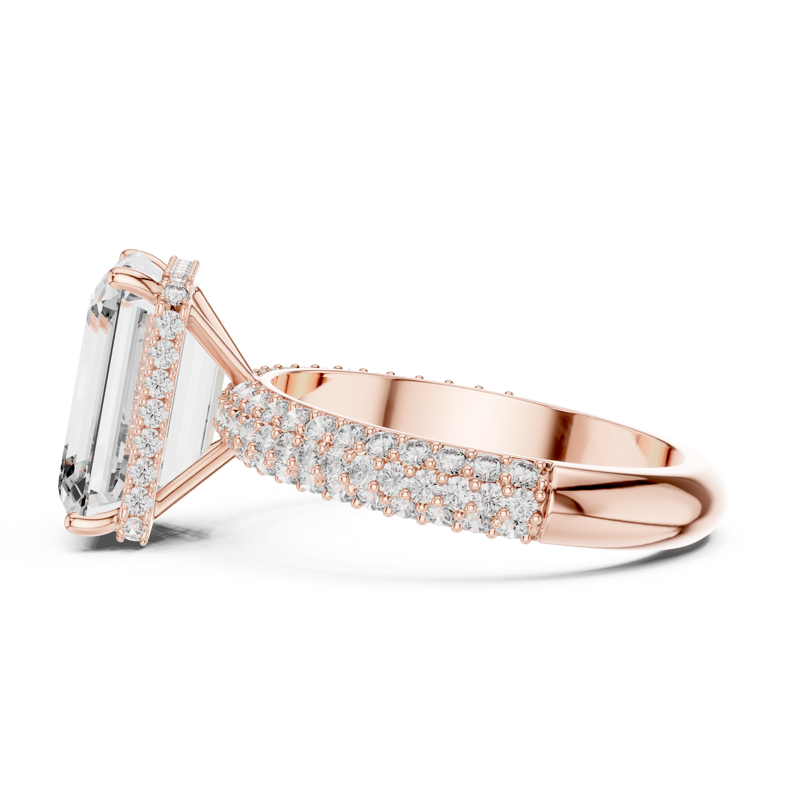 Emerald-Cut Diamond Ring with Pave Diamond Band