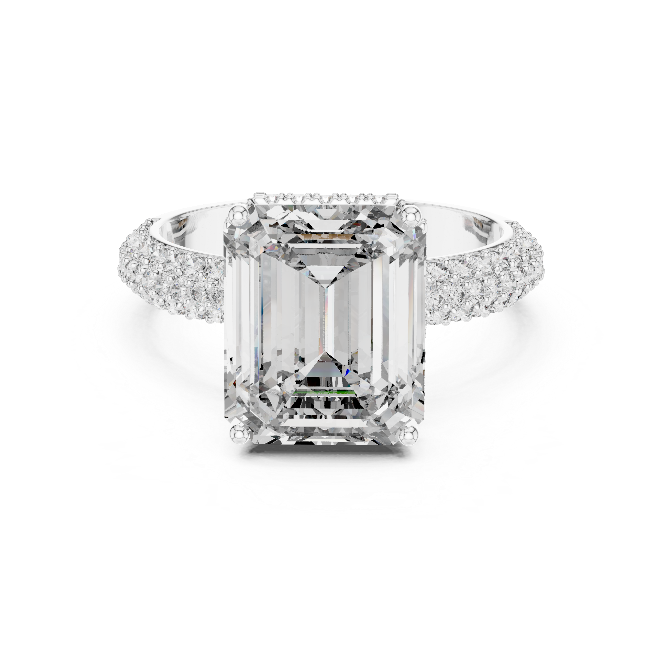 Emerald-Cut Diamond Ring with Pave Diamond Band