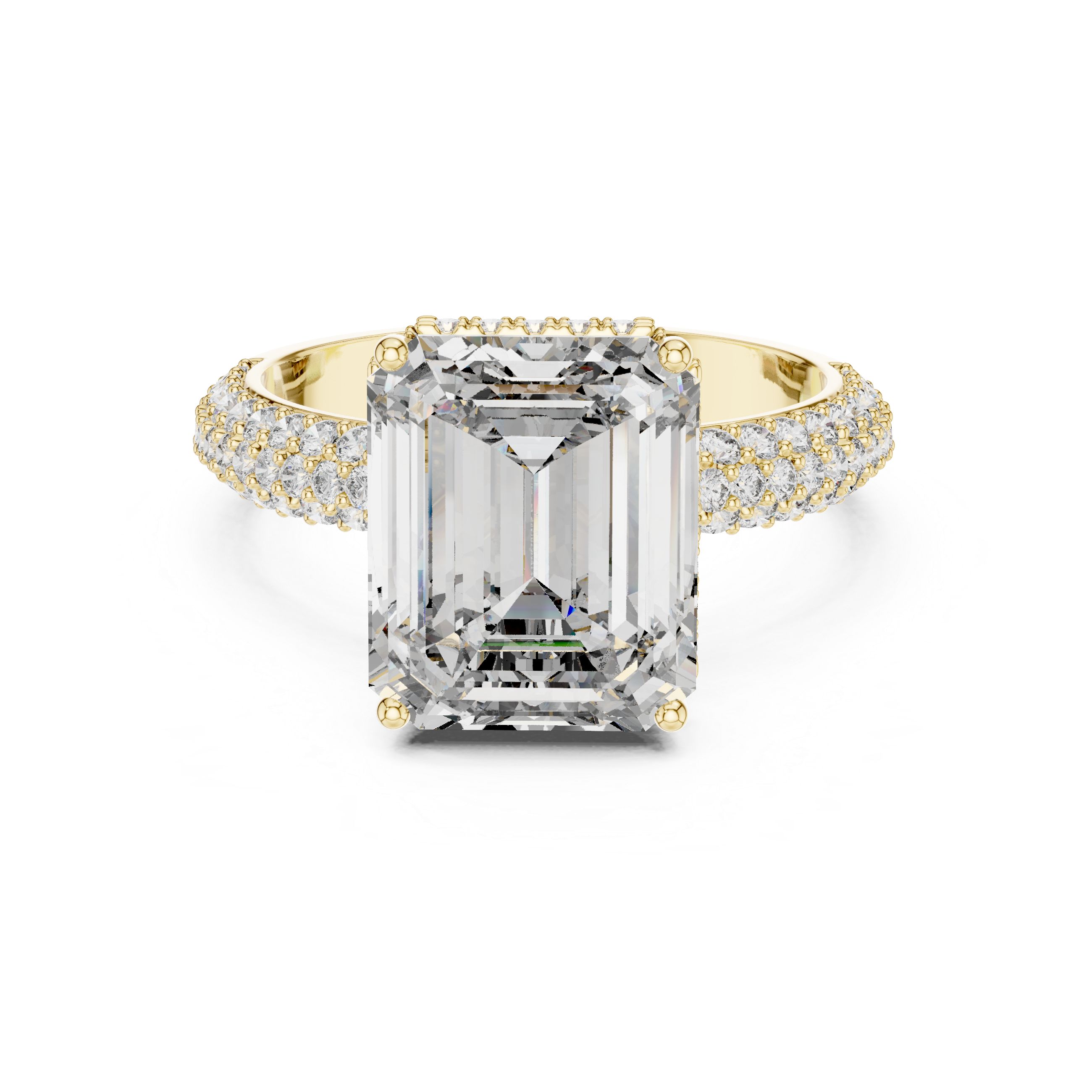Emerald-Cut Diamond Ring with Pave Diamond Band