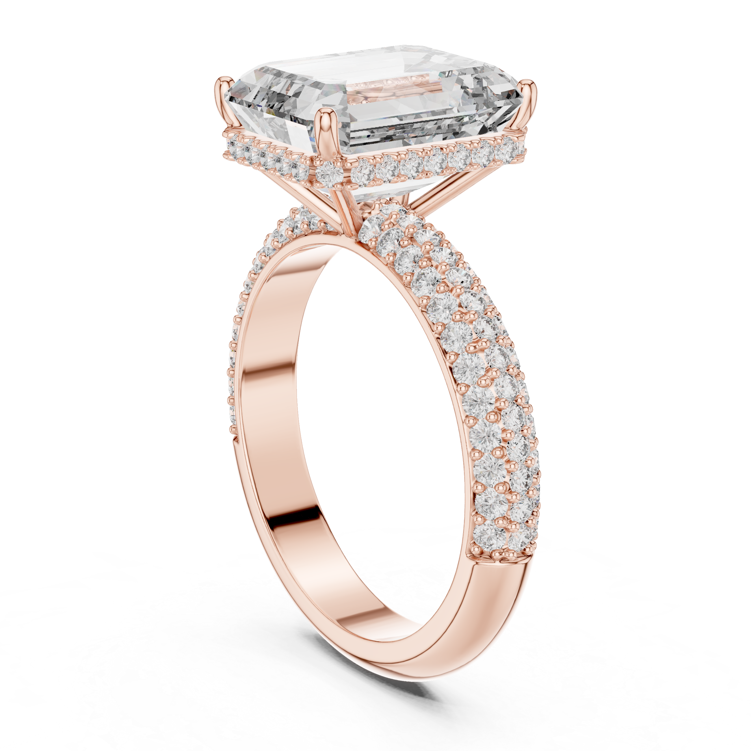 Emerald-Cut Diamond Ring with Pave Diamond Band