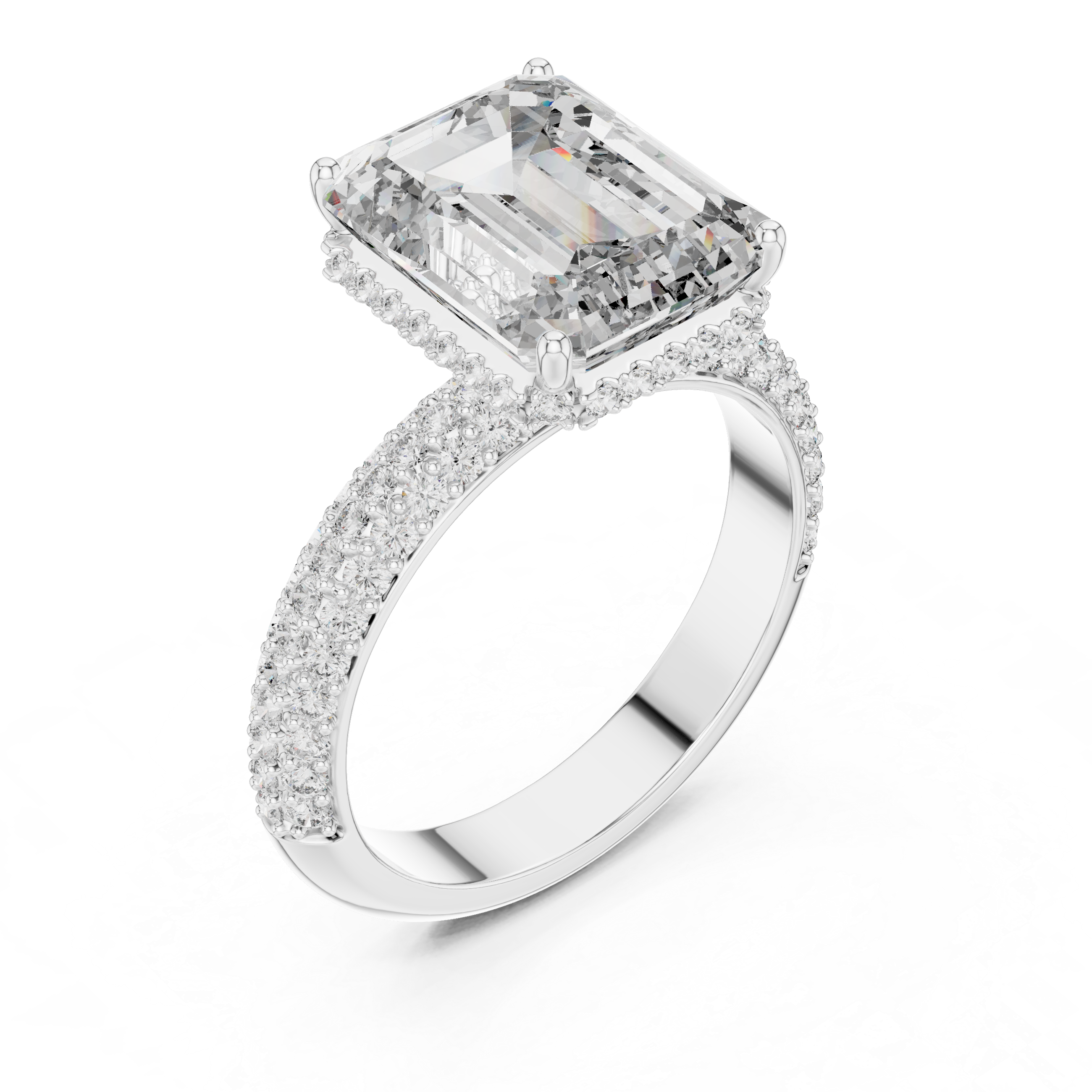 Emerald-Cut Diamond Ring with Pave Diamond Band