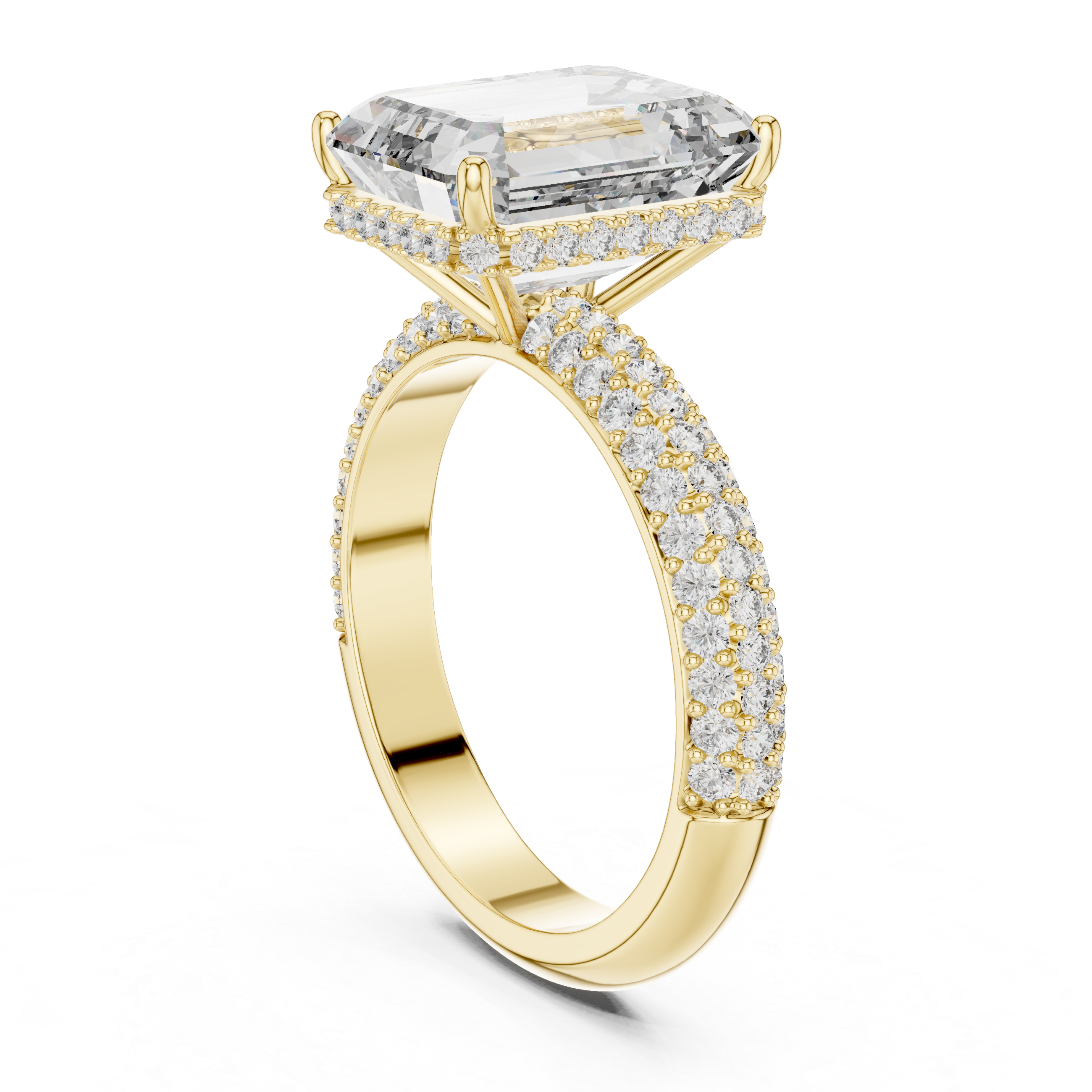 Emerald-Cut Diamond Ring with Pave Diamond Band