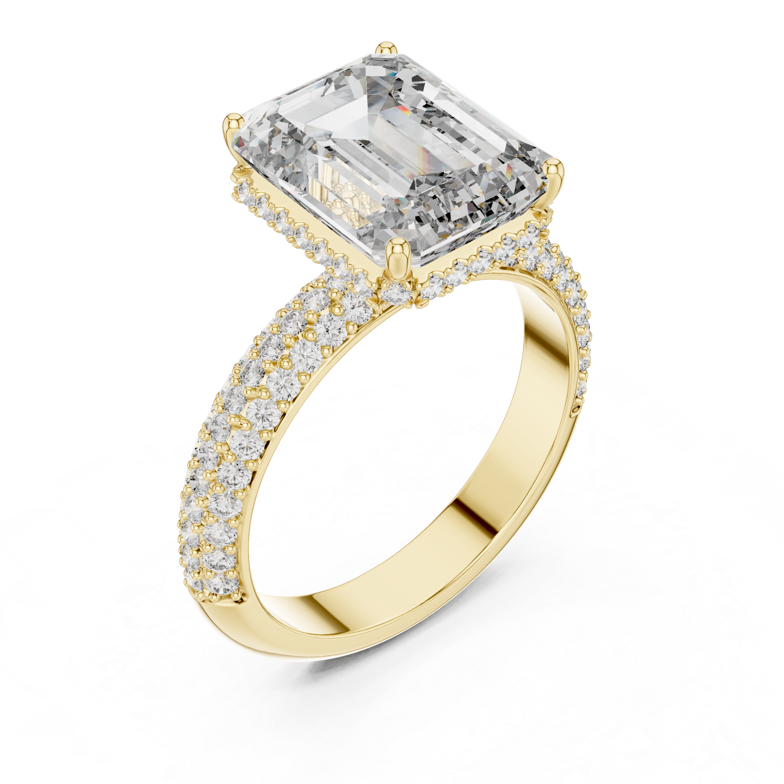 Emerald-Cut Diamond Ring with Pave Diamond Band