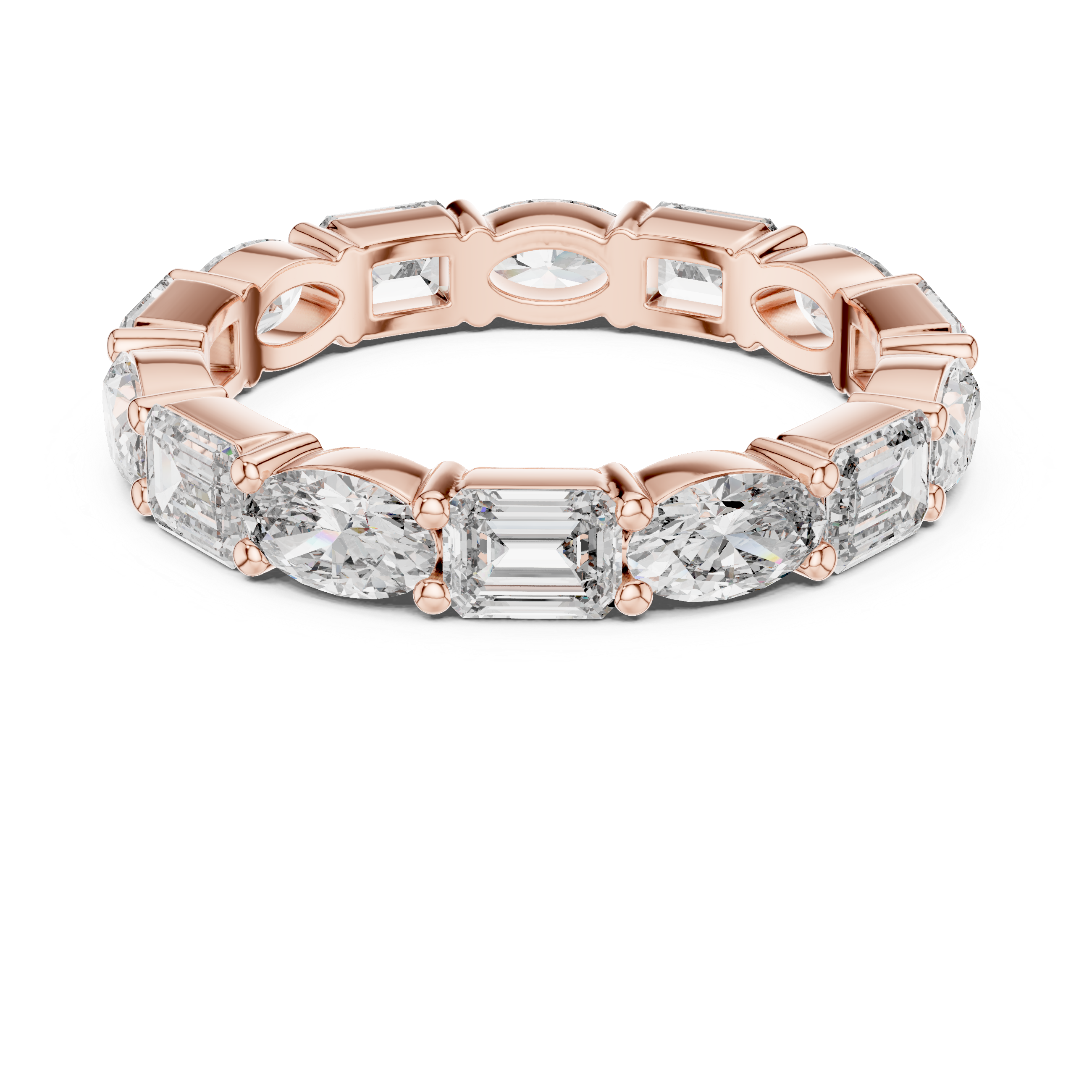 Alternating Oval and Emerald-Cut Diamond Eternity Band