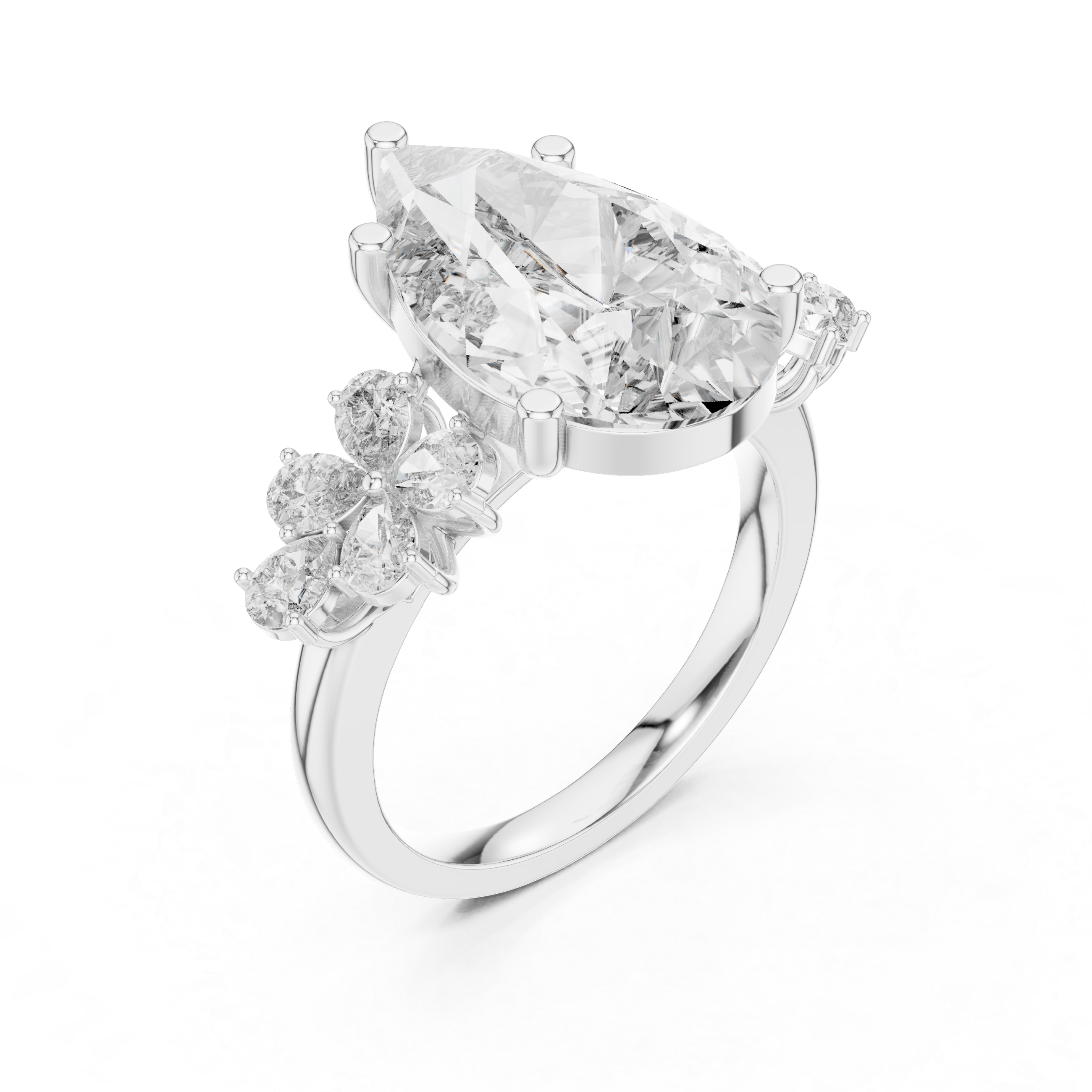 Floral-Inspired Pear-Shaped Diamond Ring