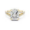 Split Shank Engagement Ring with Cushion-Cut Diamond and Pave-Set Accents.