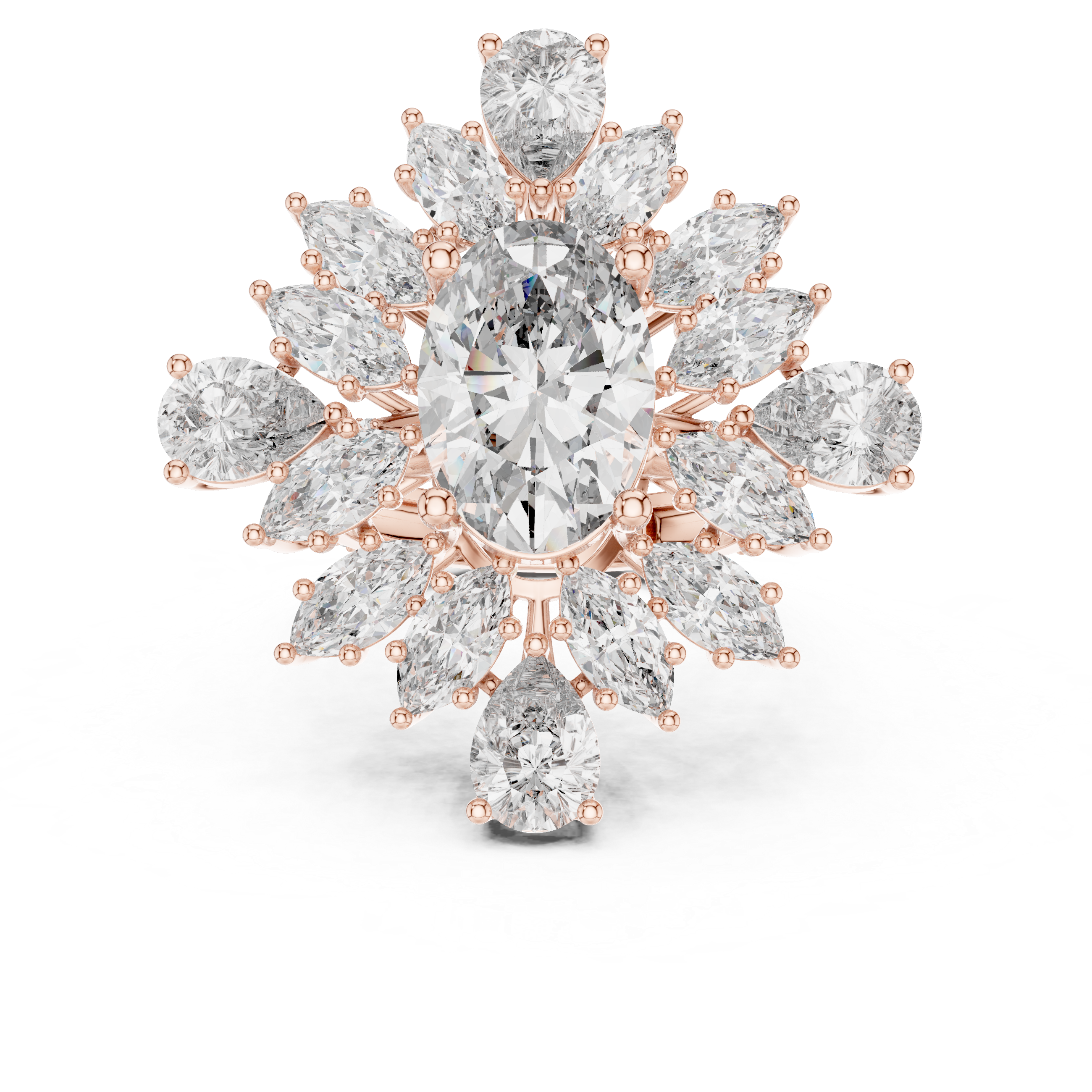 Floral Cluster Engagement Ring with Mixed-Cut Diamonds and Pav? Band.