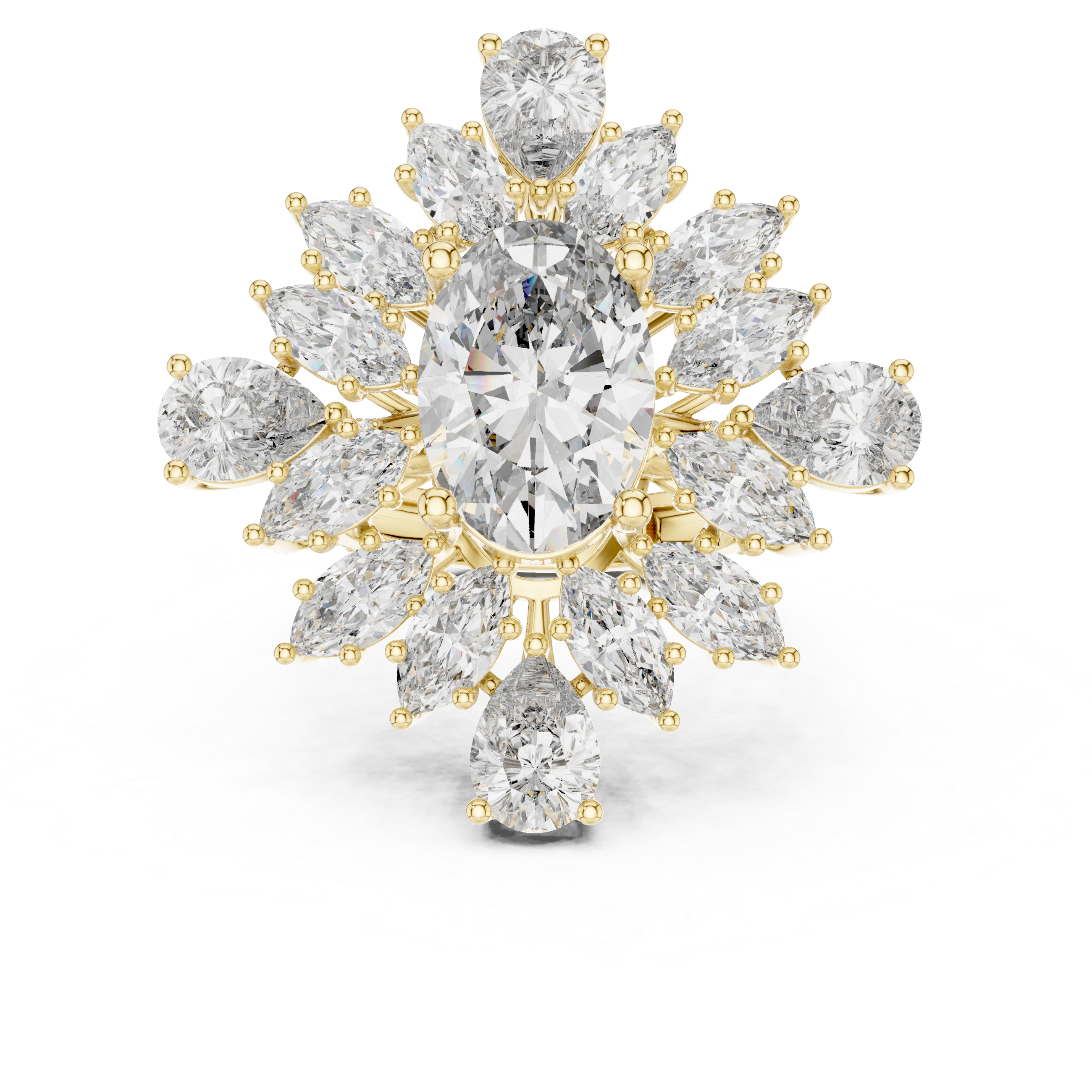 Floral Cluster Engagement Ring with Mixed-Cut Diamonds and Pav? Band.