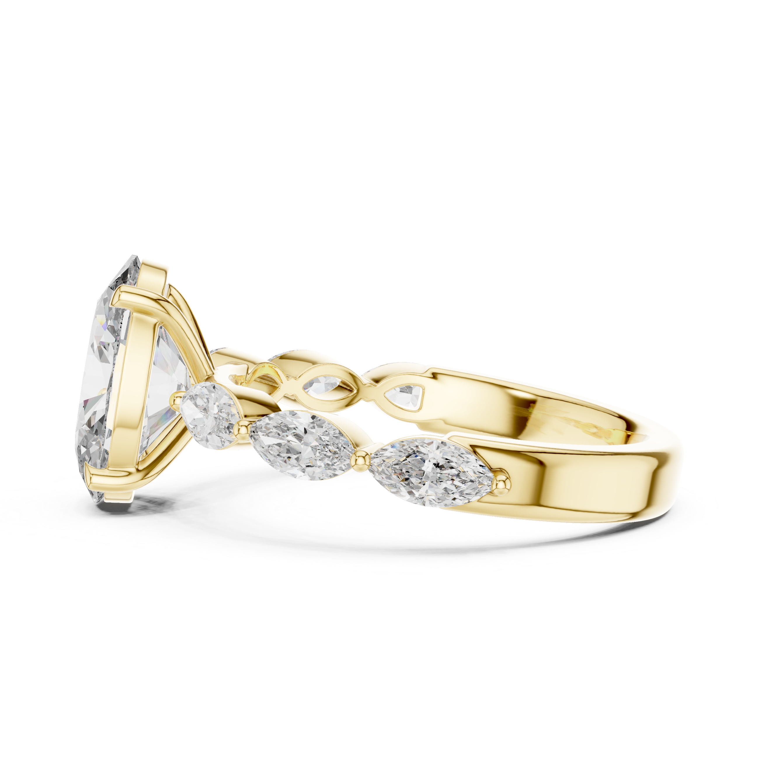 Oval-Cut Diamond Engagement Ring with Marquise-Cut Diamond Band.