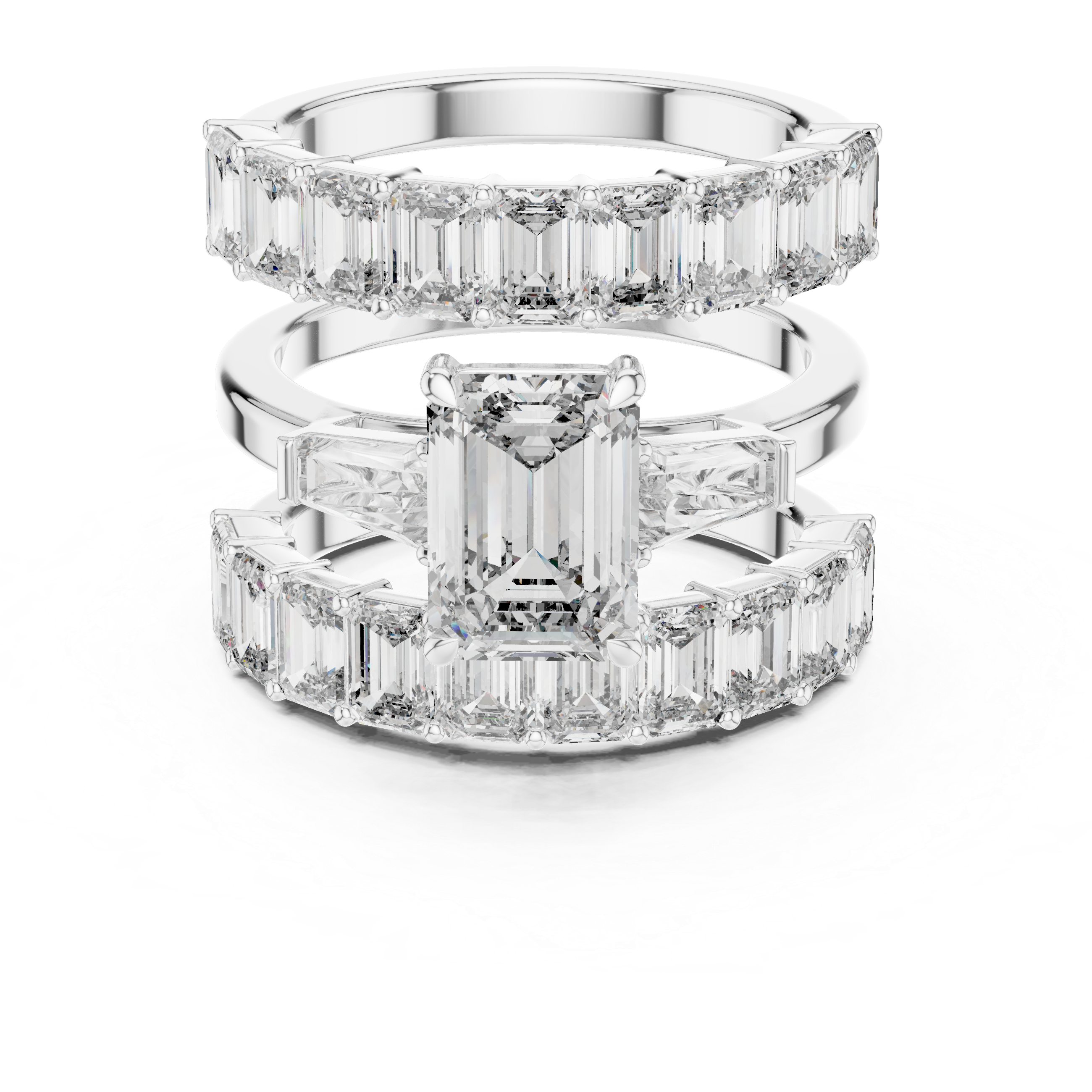 Emerald-Cut Diamond Bridal Set with Matching Eternity Bands