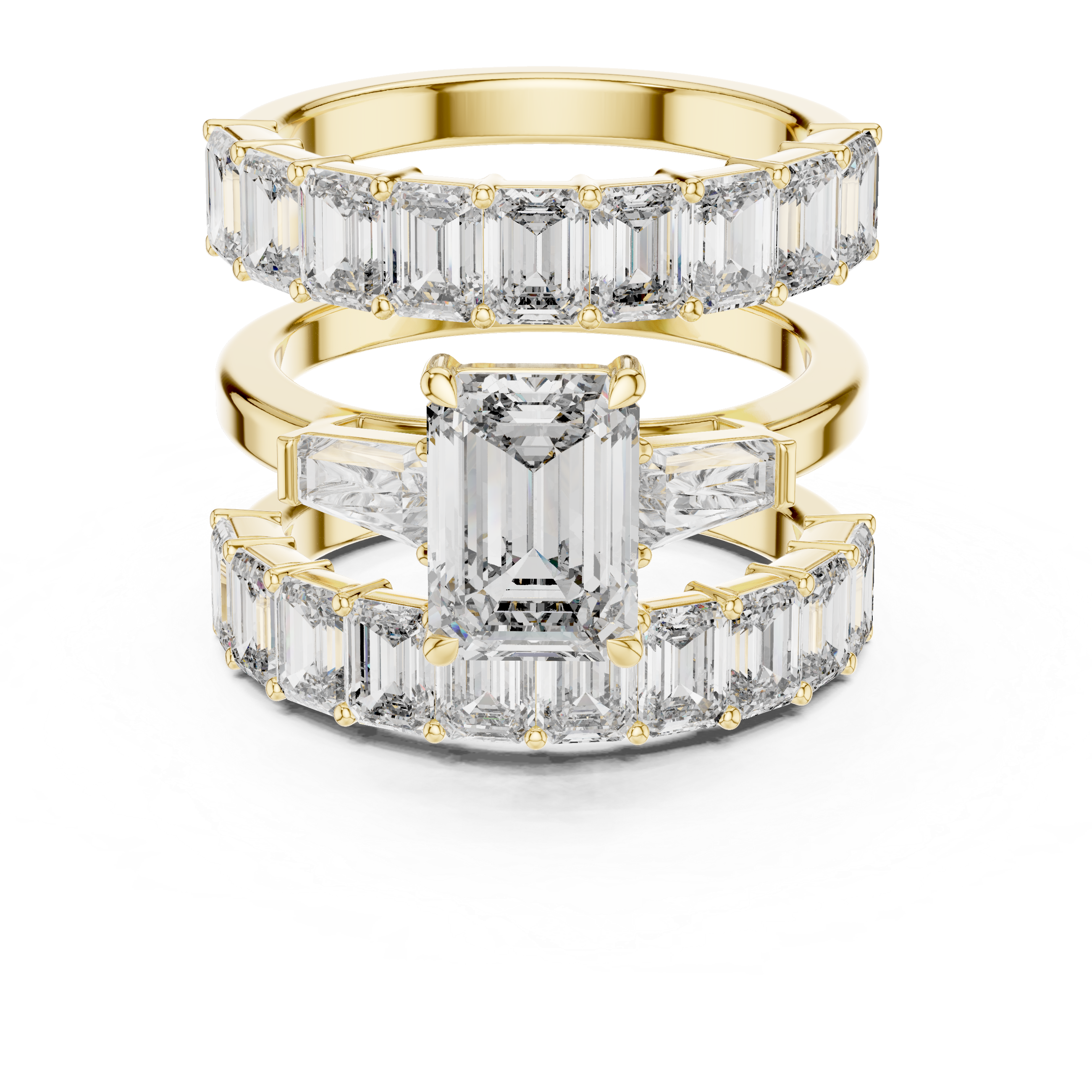 Emerald-Cut Diamond Bridal Set with Matching Eternity Bands