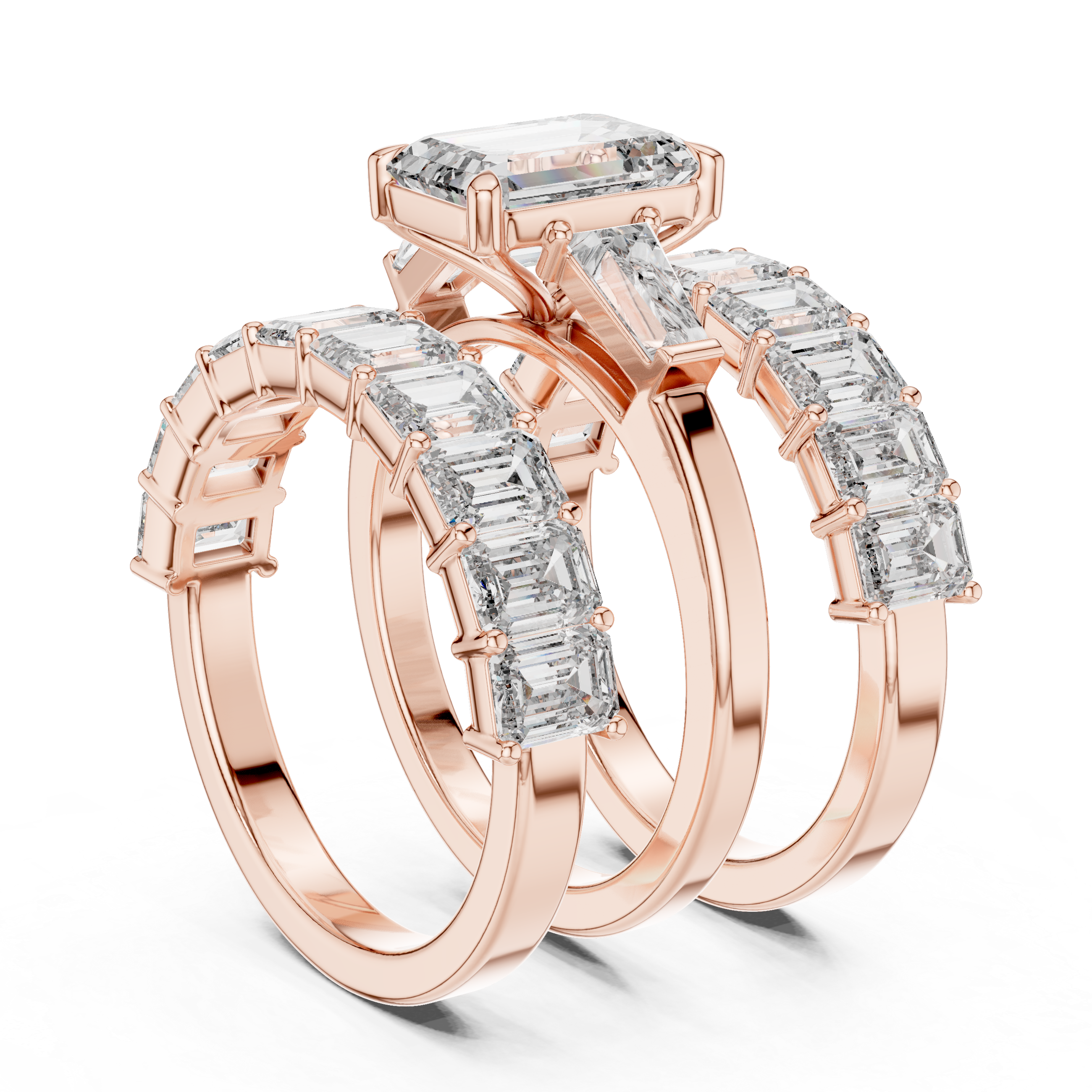 Emerald-Cut Diamond Bridal Set with Matching Eternity Bands