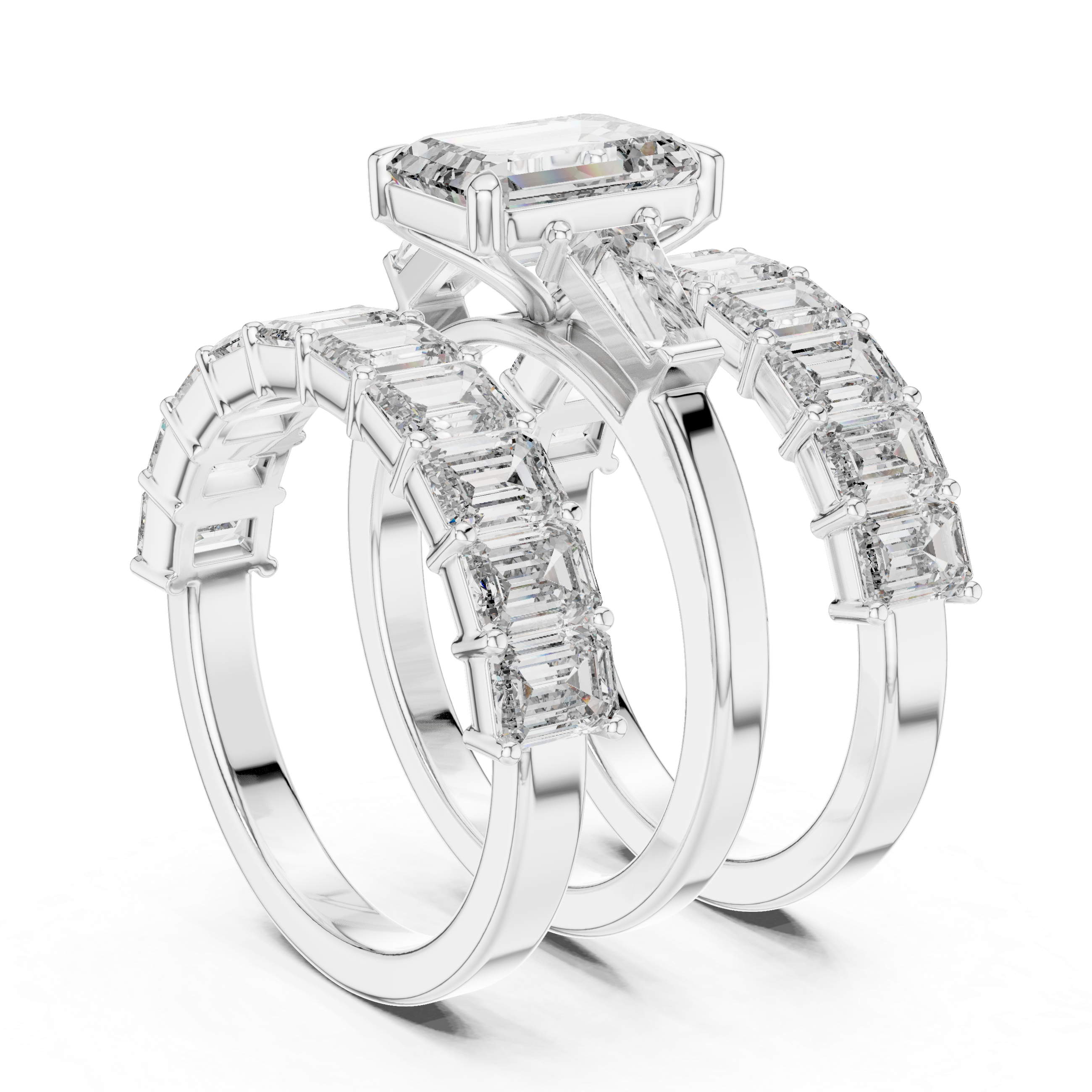 Emerald-Cut Diamond Bridal Set with Matching Eternity Bands