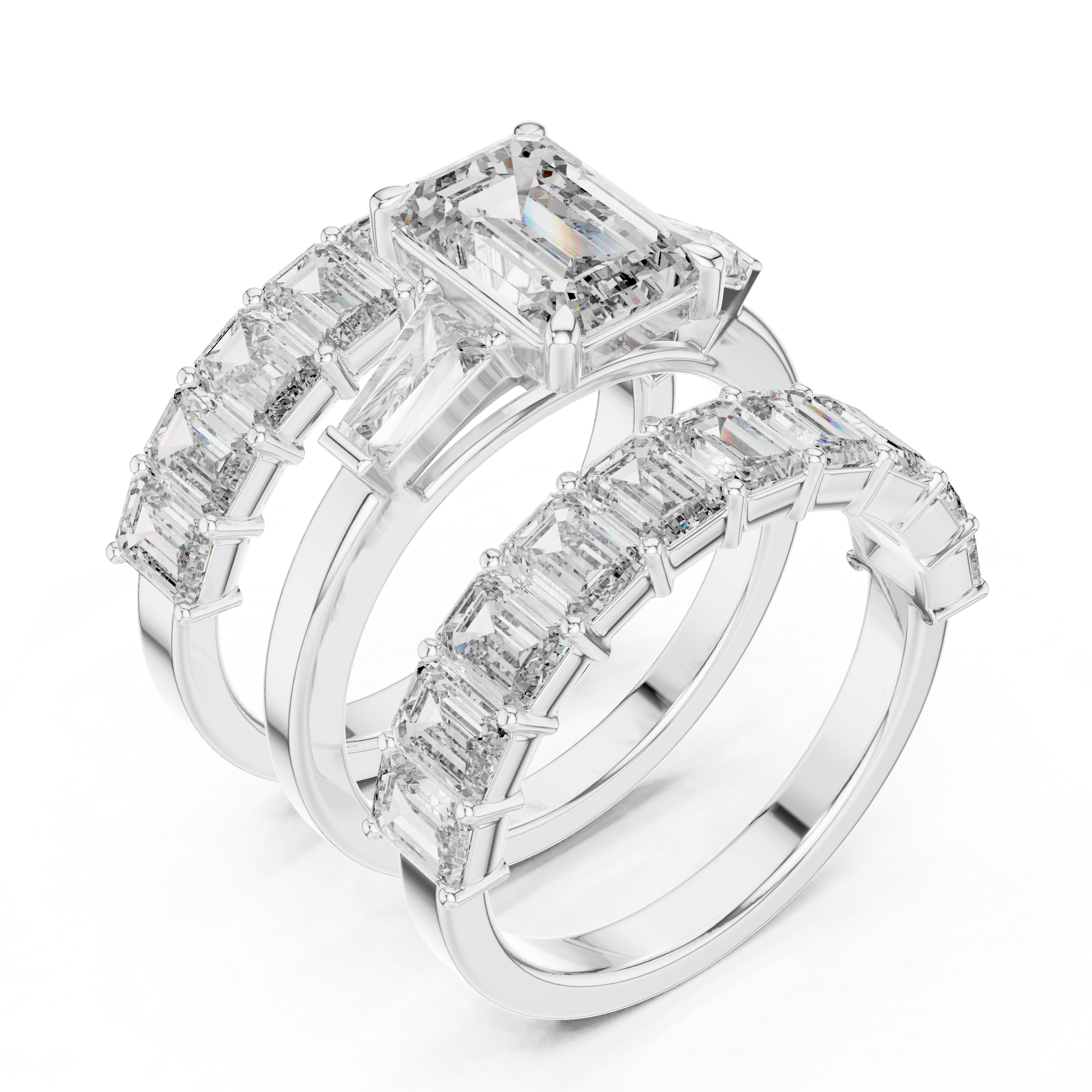 Emerald-Cut Diamond Bridal Set with Matching Eternity Bands