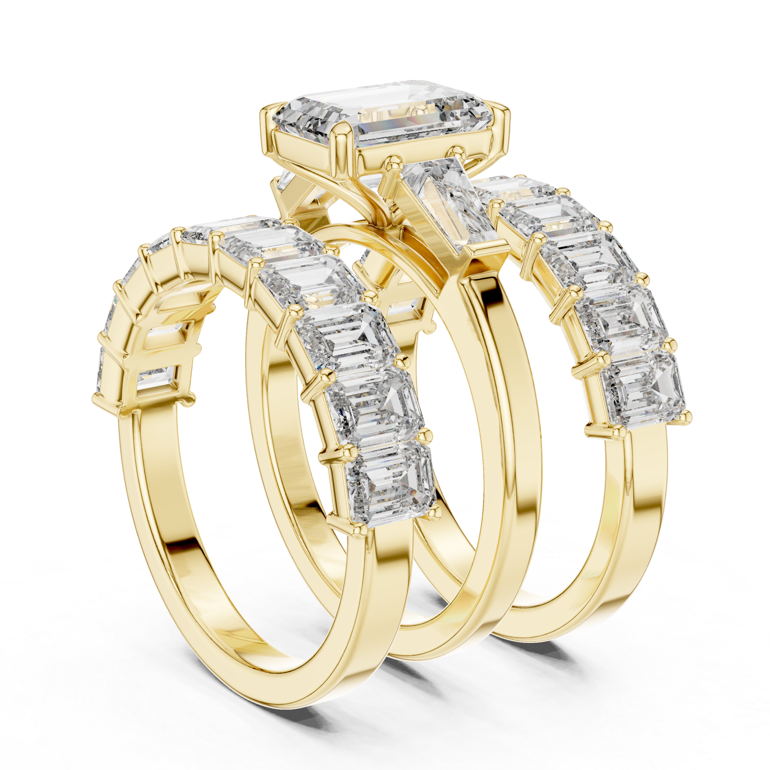 Emerald-Cut Diamond Bridal Set with Matching Eternity Bands
