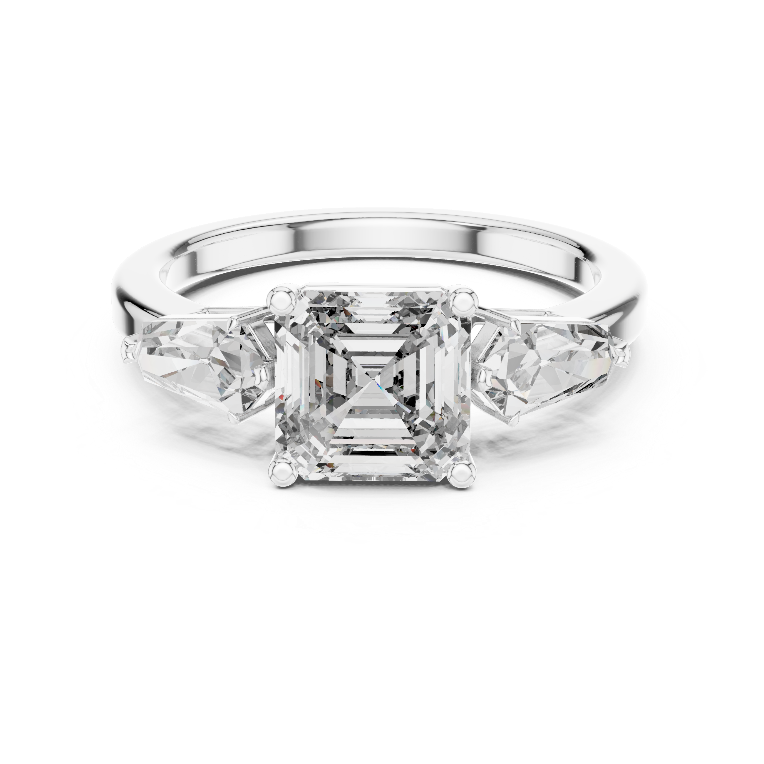 Three-Stone Emerald-Cut Diamond Engagement Ring.