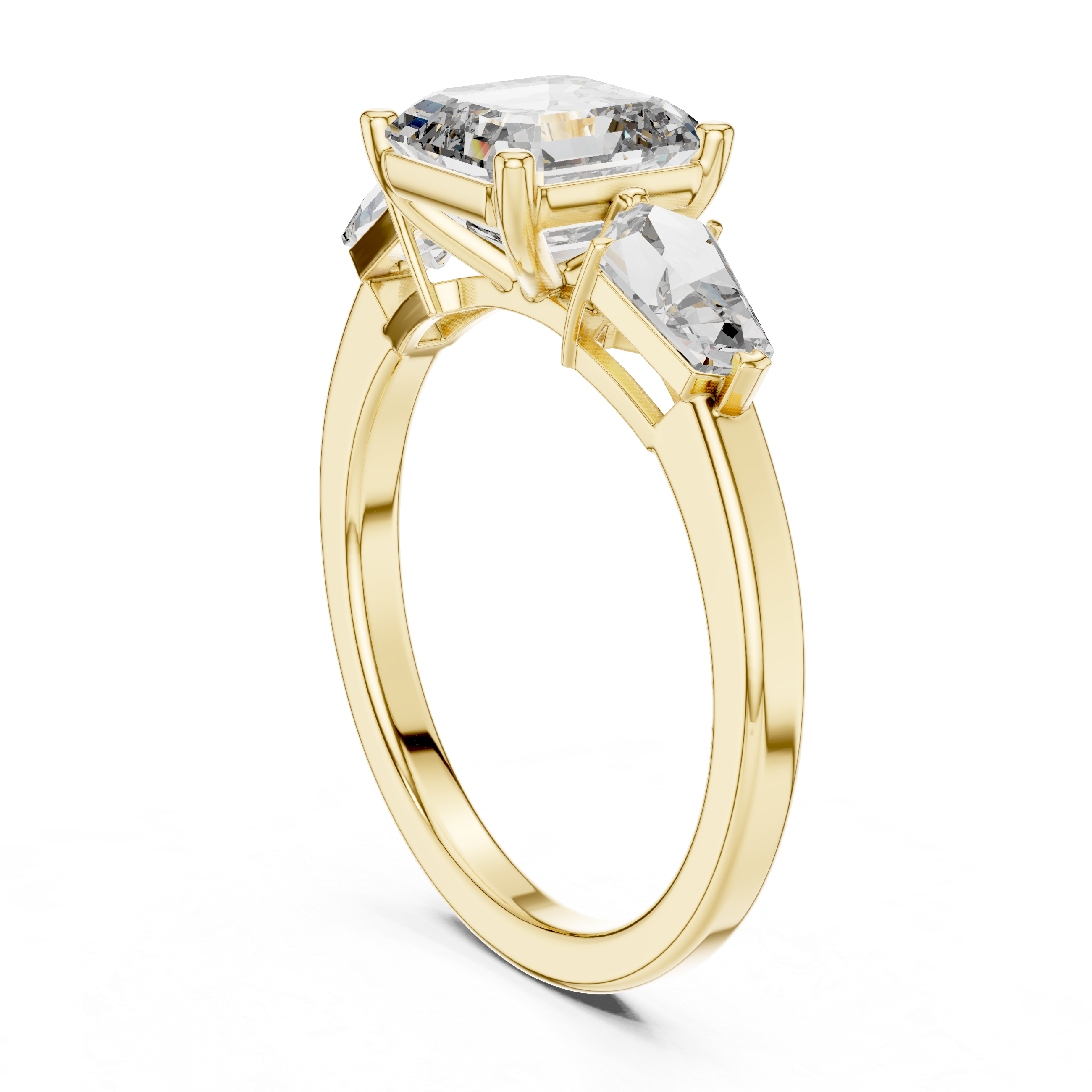 Three-Stone Emerald-Cut Diamond Engagement Ring.