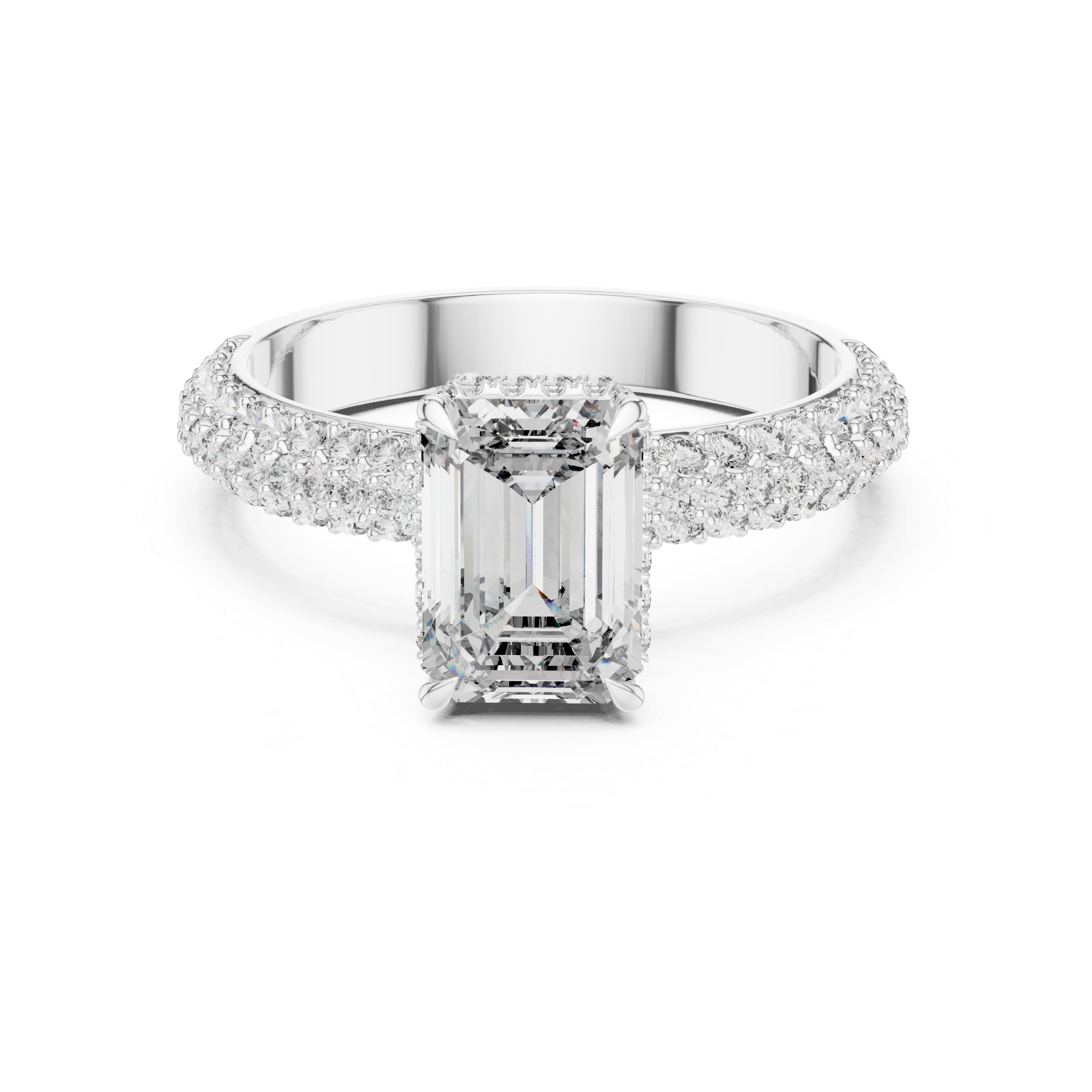 Emerald-Cut Diamond Pav? Engagement Ring.