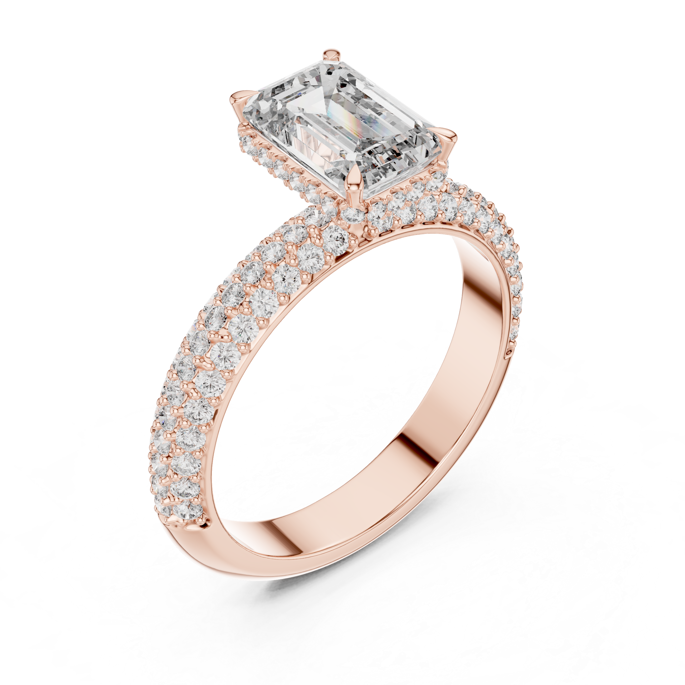 Emerald-Cut Diamond Pav? Engagement Ring.