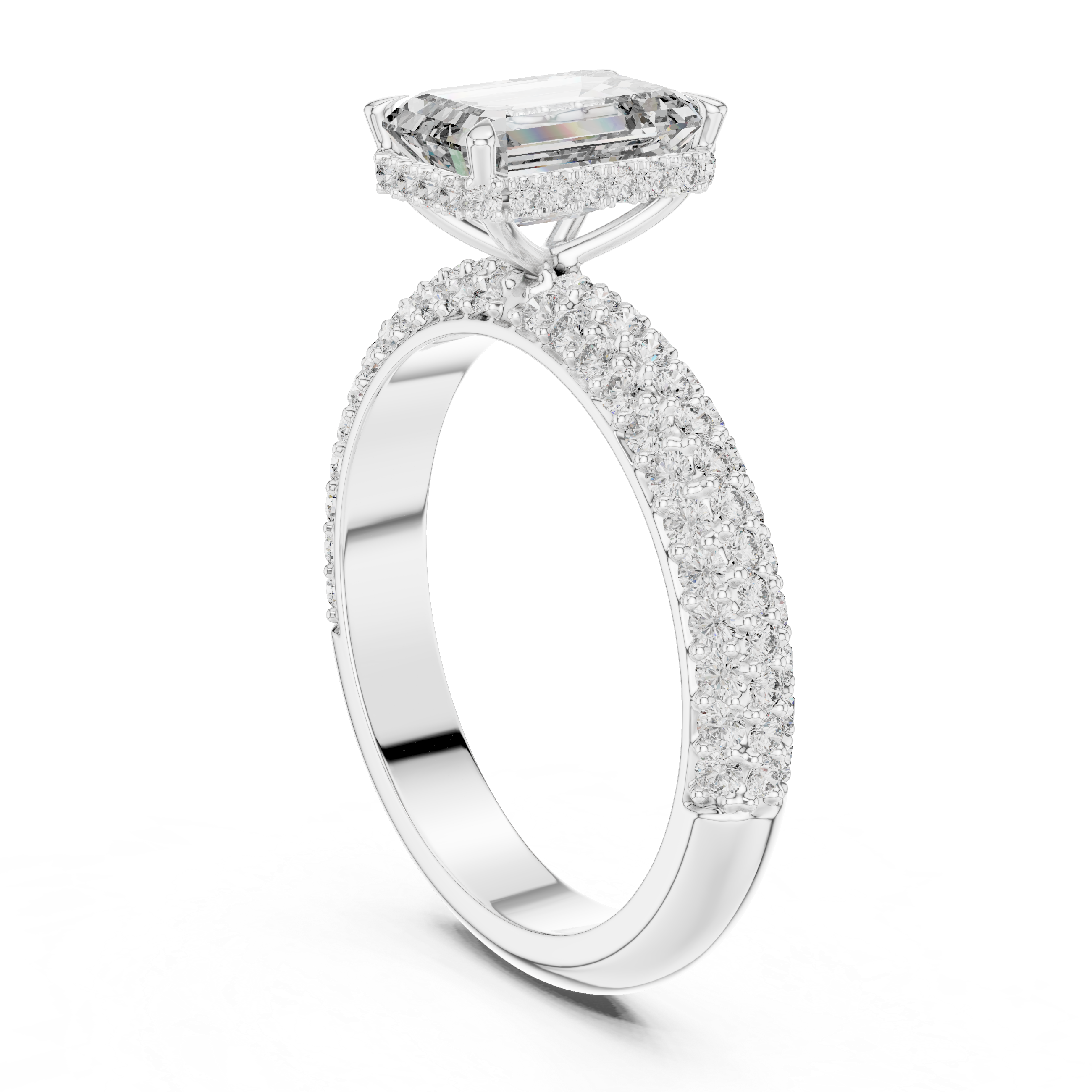 Emerald-Cut Diamond Pav? Engagement Ring.