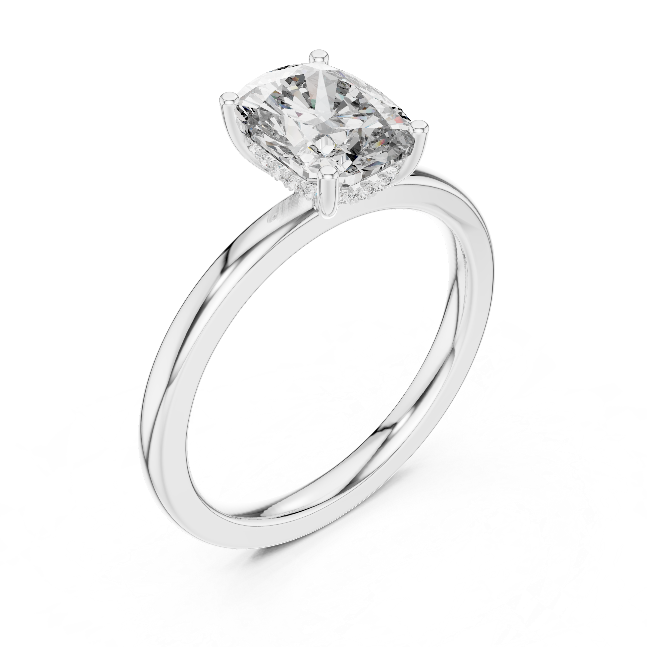 Cushion-Cut Halo Solitaire Engagement Ring.