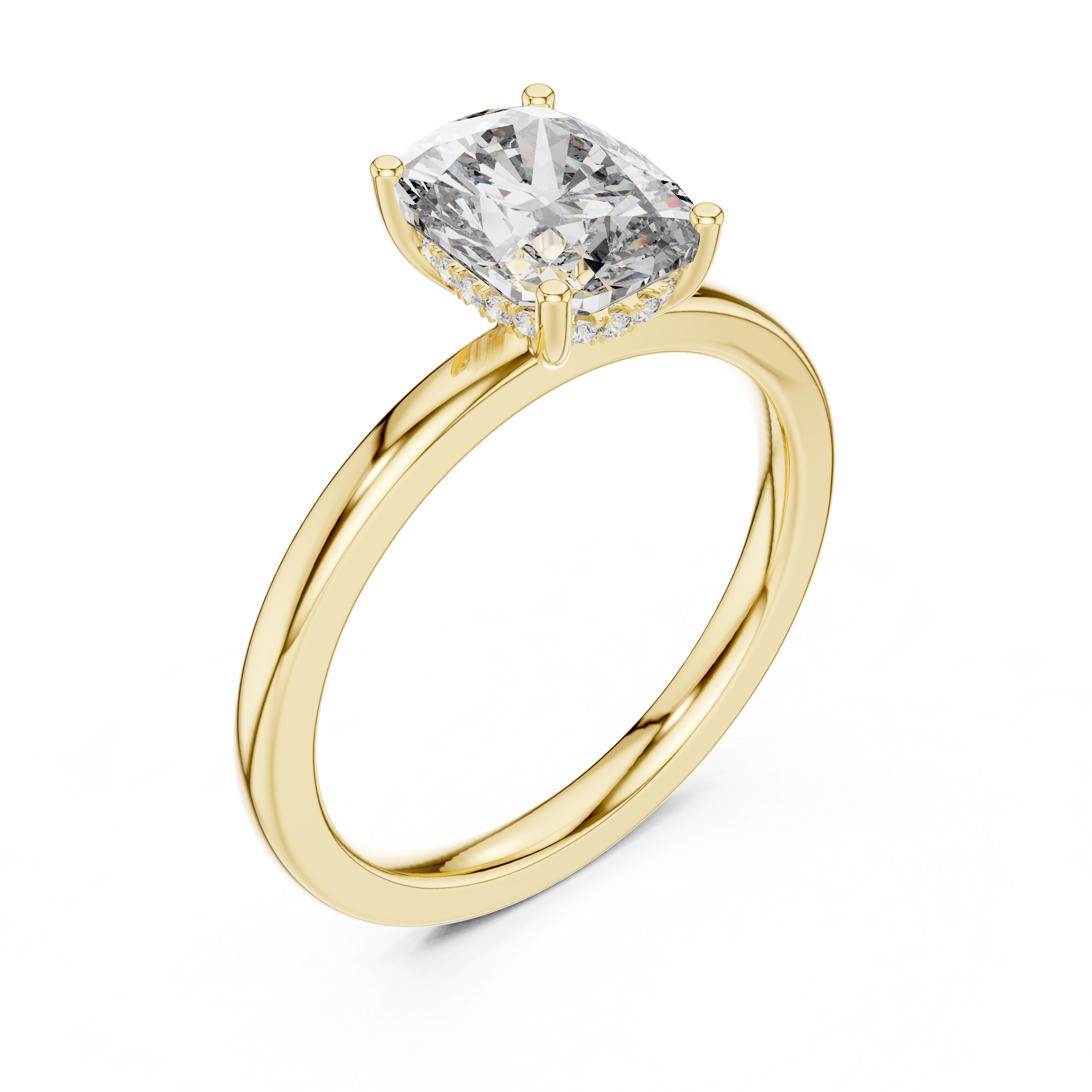 Cushion-Cut Halo Solitaire Engagement Ring.