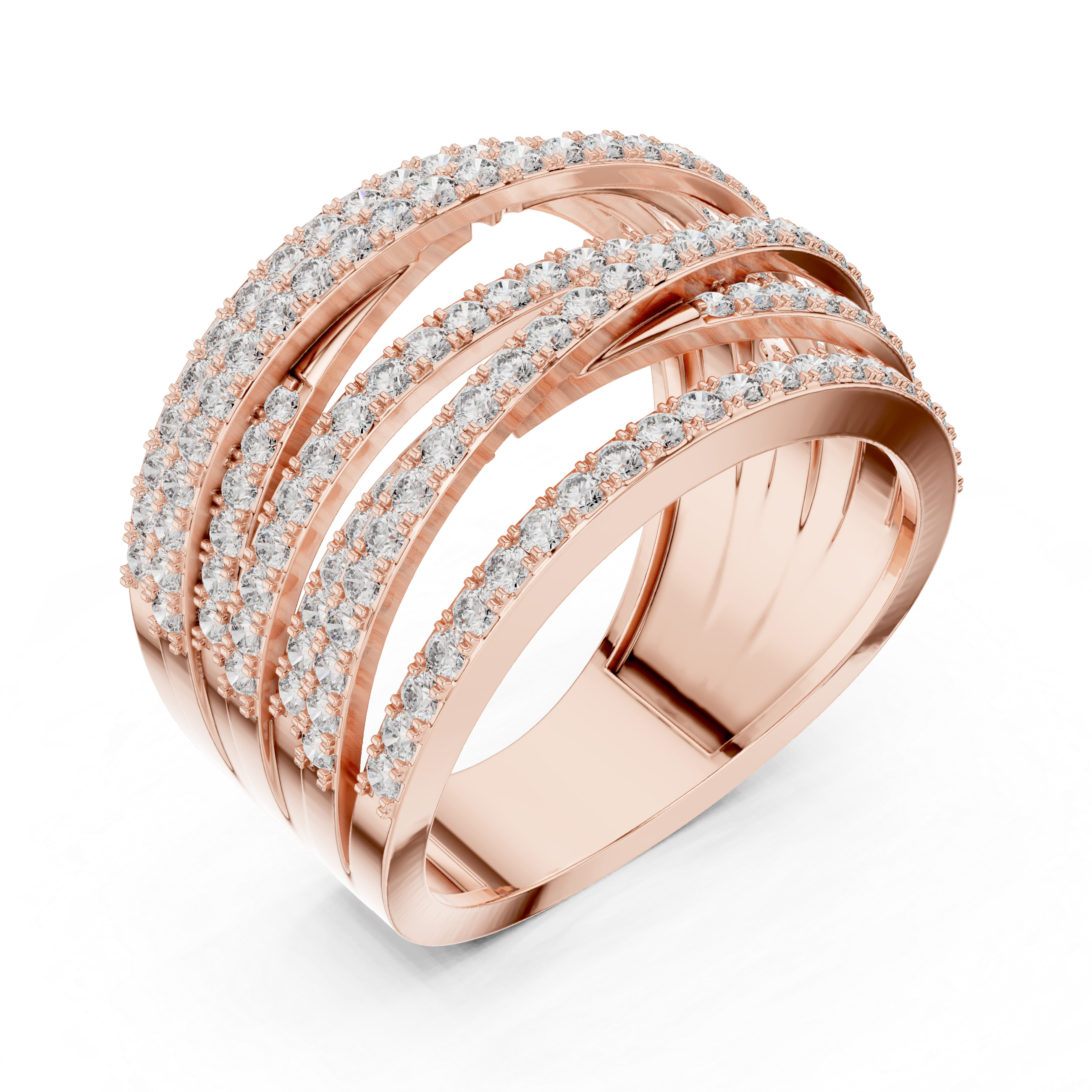 multi-band ring encrusted with sparkling diamonds.