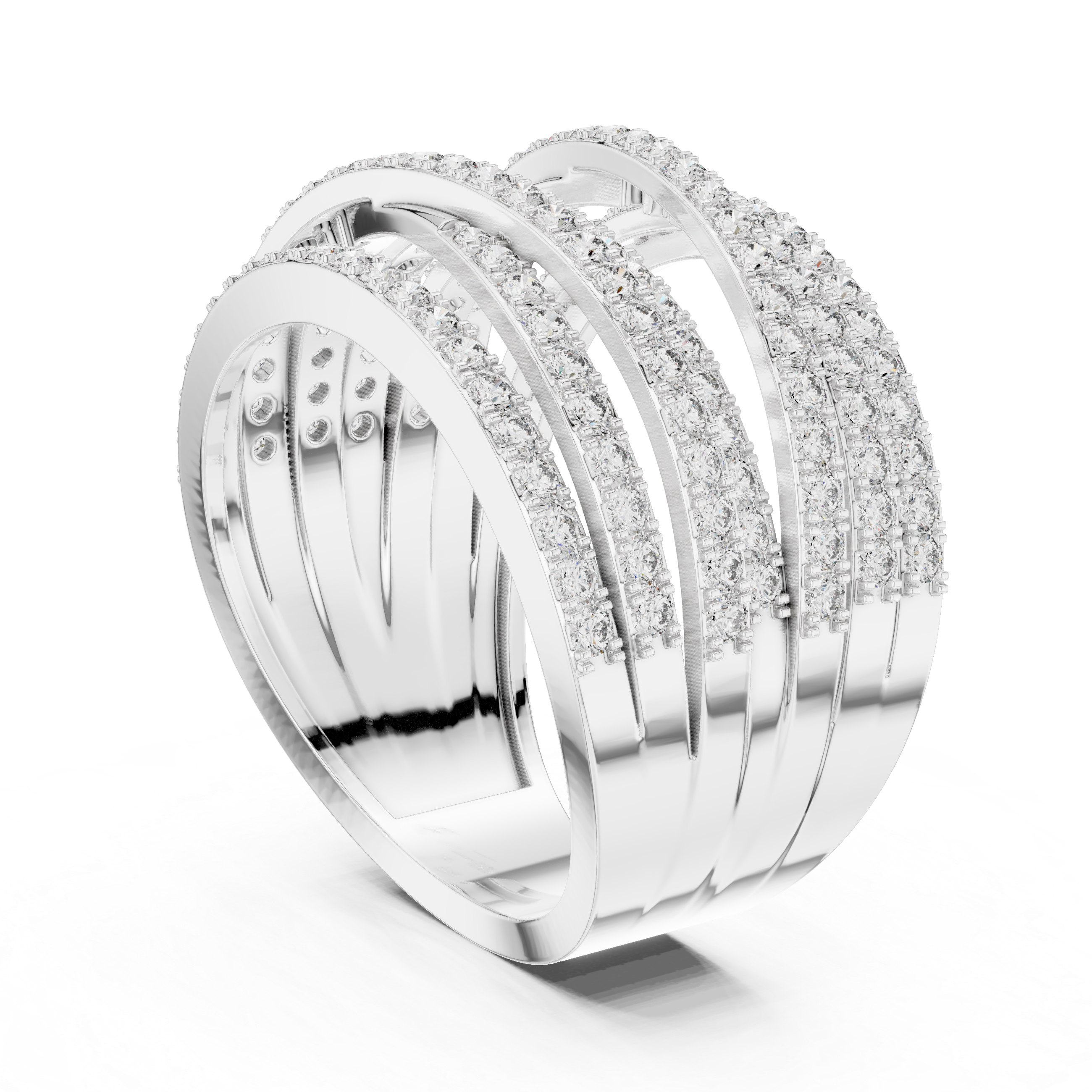 multi-band ring encrusted with sparkling diamonds.