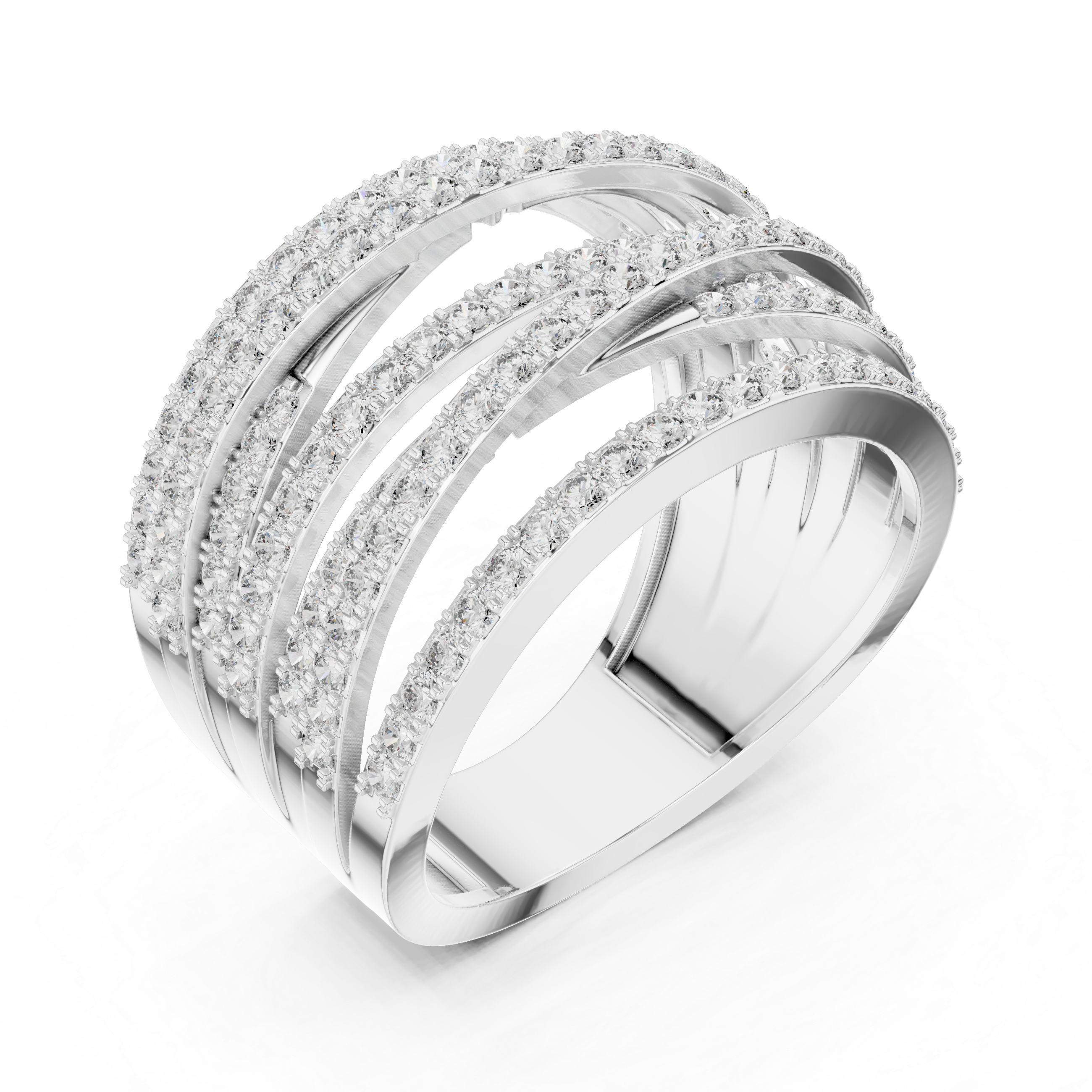 multi-band ring encrusted with sparkling diamonds.