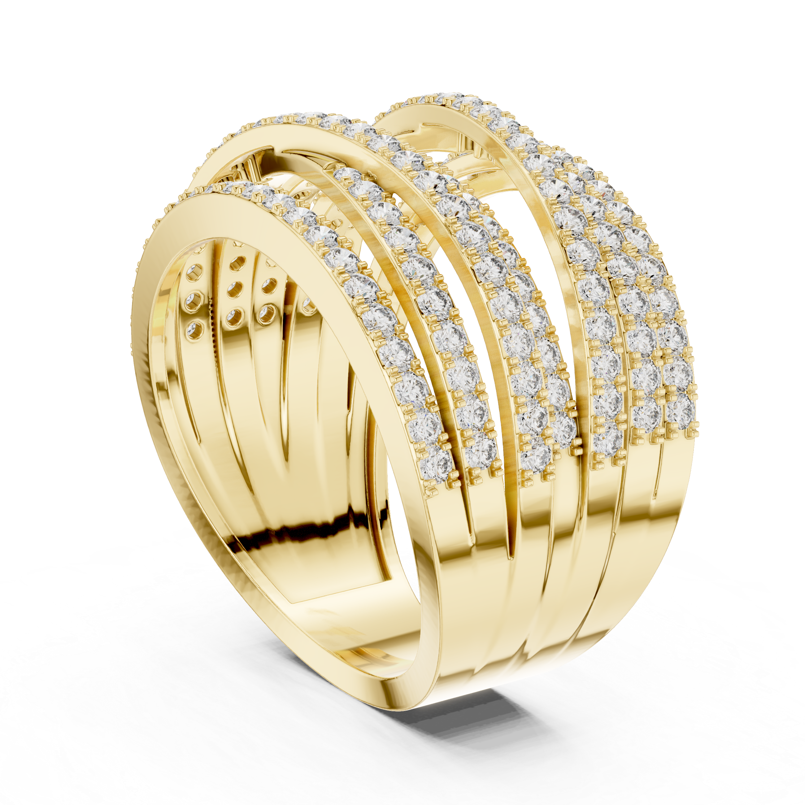 multi-band ring encrusted with sparkling diamonds.