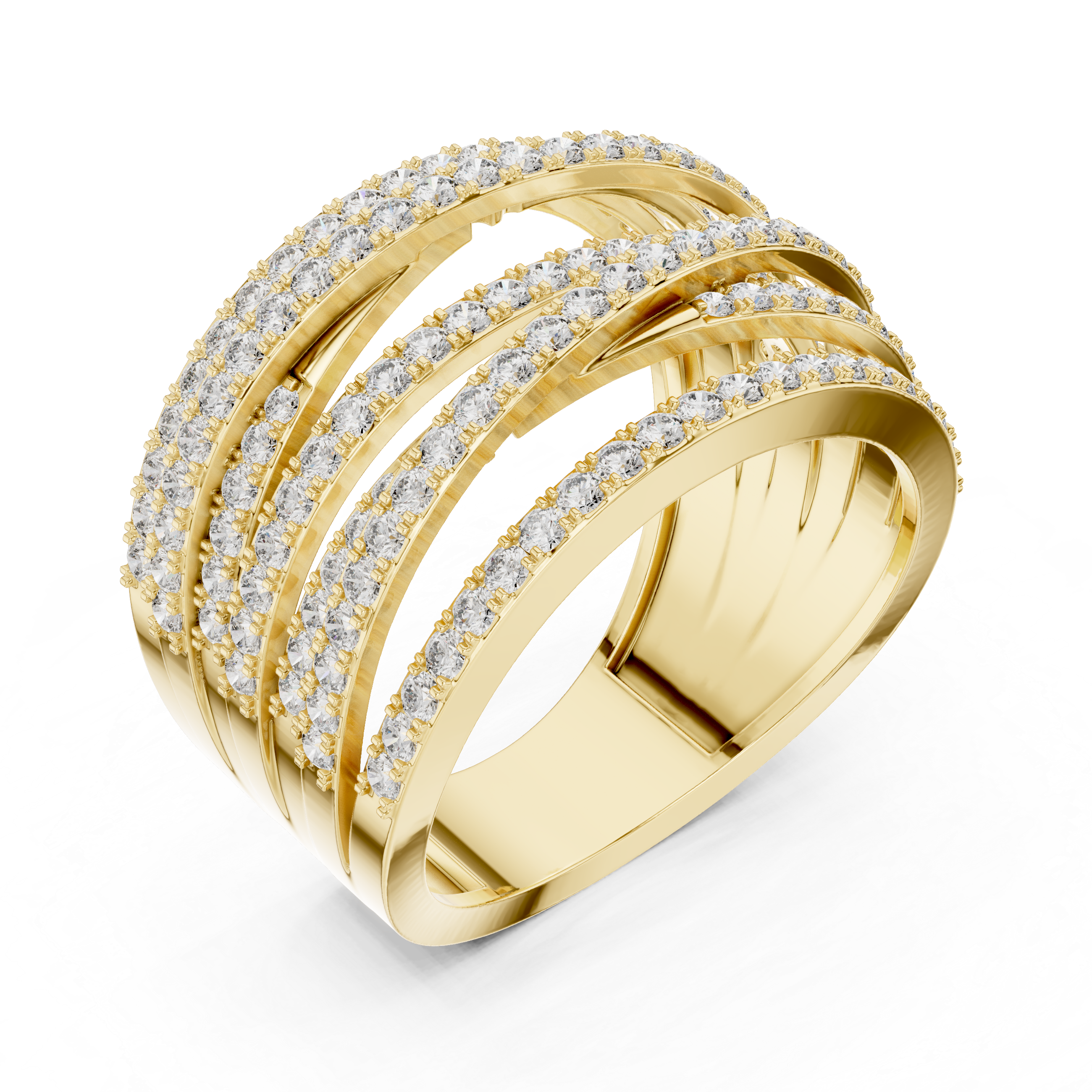 multi-band ring encrusted with sparkling diamonds.