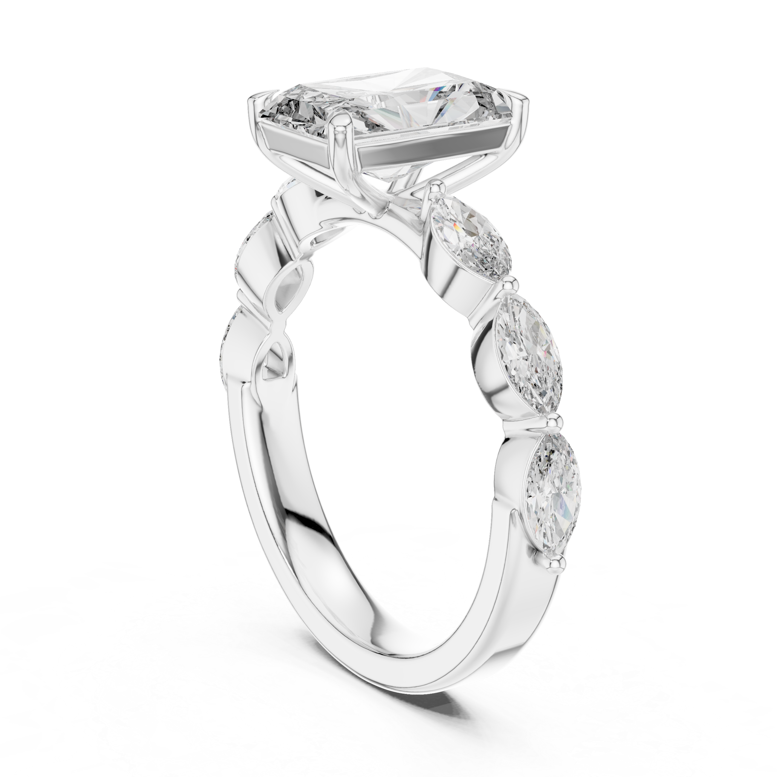 Ring with Rectangular and Marquise Diamonds